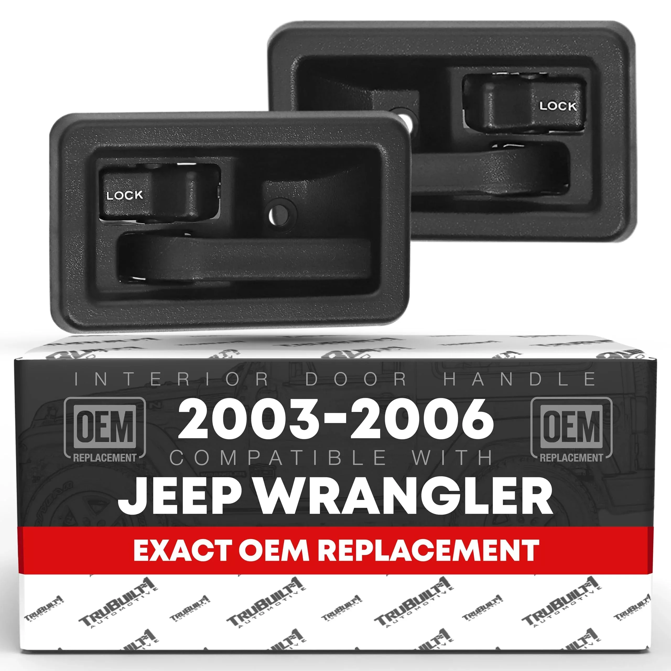 T1A Interior Front Driver & Passenger Door Handles Set - Compatible with 2003-2006 Jeep Wrangler - Textured Black, Plastic - OEM 55176476AC, 55176477AC, 15740, 15714 - Driver + Passenger Door Handle