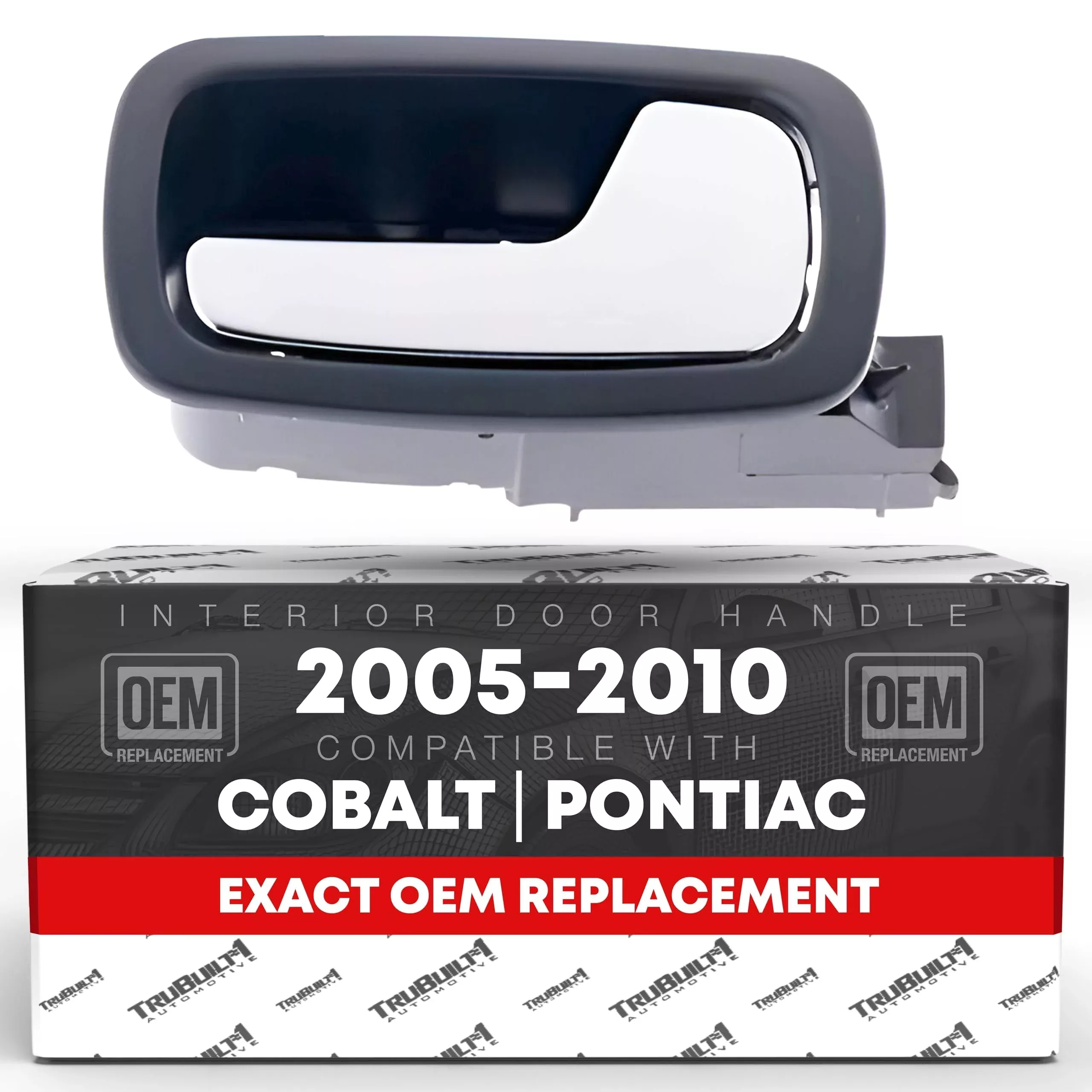 T1A Interior Front Passenger Door Handle - Compatible with 2005-2010 Chevrolet Cobalt; 2007-2010 Pontiac G5 - Chrome Handle, Black Housing, Plastic - OEM 22722754, 81891 - Front Passenger Side Handle
