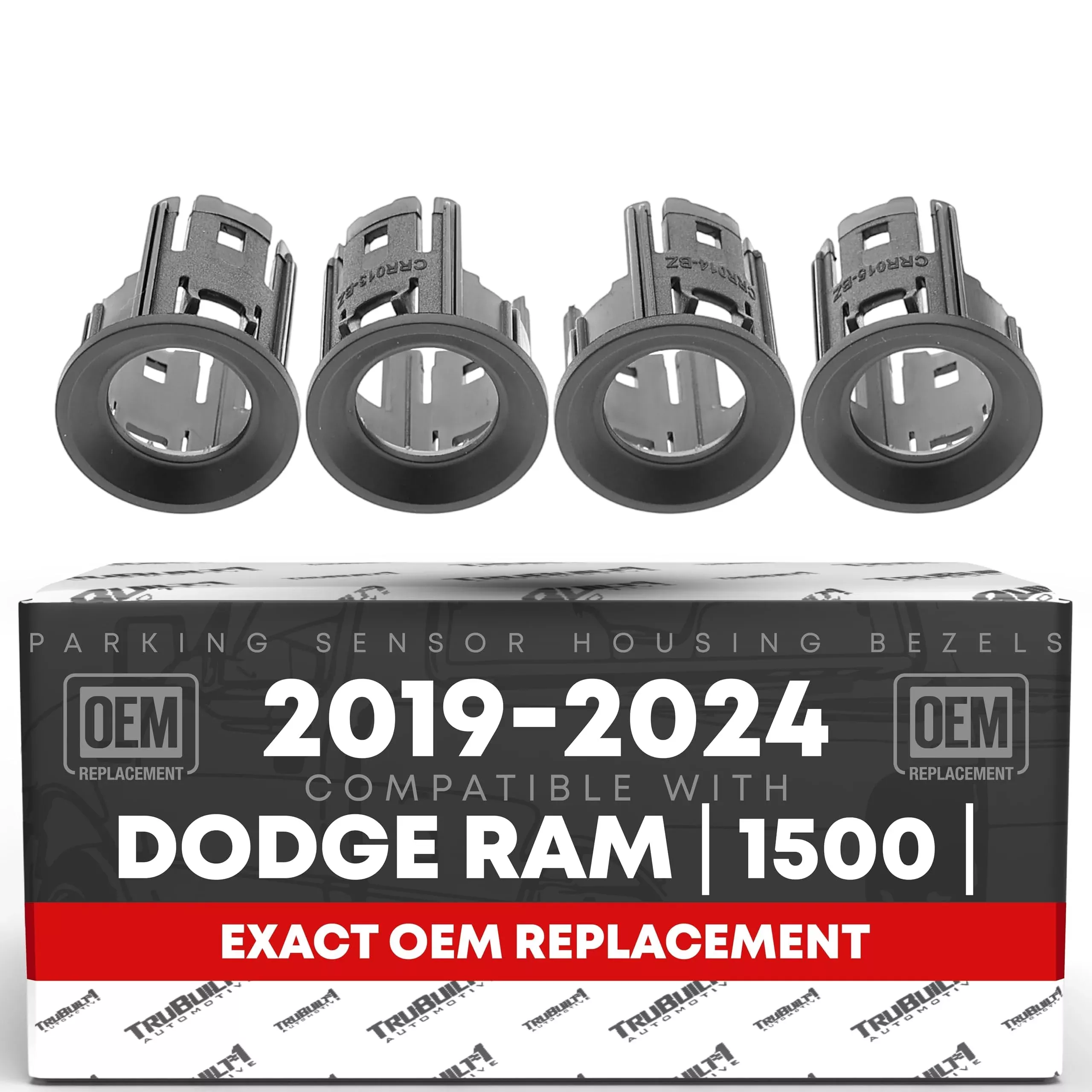 T1A Parking Sensors Housing Bezel, 4 pc Front Driver and Passenger Side - Compatible with 2019-2024 Dodge Ram 1500 - Front Bumper Parking Aid Sensor Bezel, Plastic - OEM 5LS52TZZAA