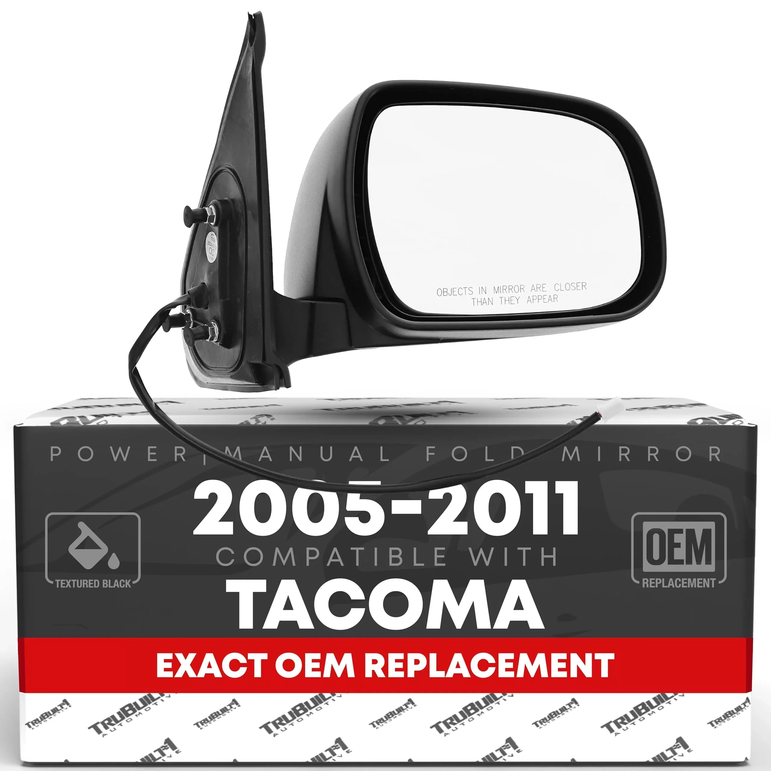 T1A Passenger Side Mirror Replacement - Compatible with 2005-2011 Toyota Tacoma - Powered Adjustment, Manual Folding, Convex Glass - Textured Black, 5H3P - OEM 87910-04170, TO1321256 - Passenger Side Mirror