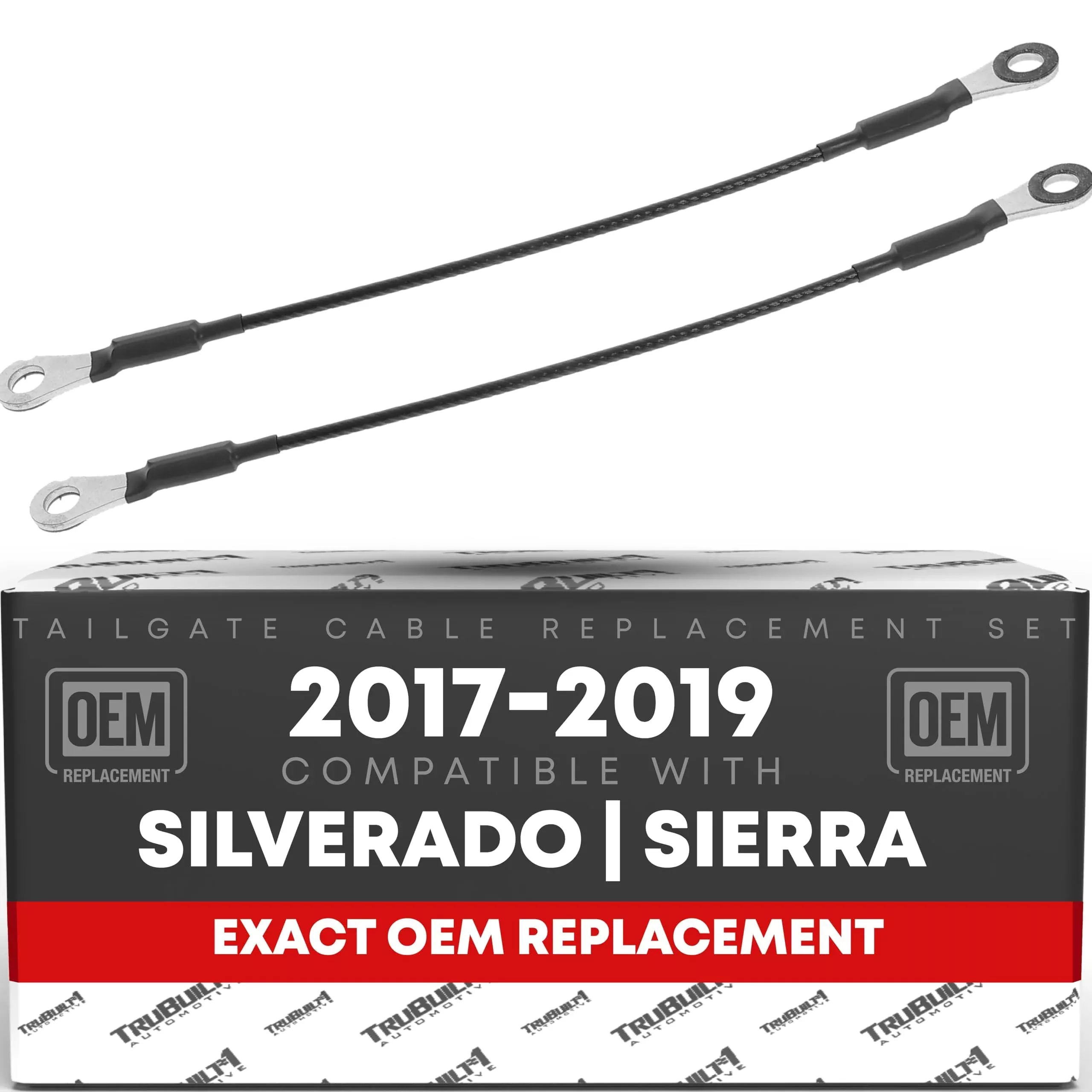 T1A Tailgate Cable Replacement Set, Rear Driver & Passenger Side - Compatible with 2017-2019 Chevrolet Silverado; 17-19 GMC Sierra - Tailgate Support Cable Straps, Metal - OEM 84361194, 84361193