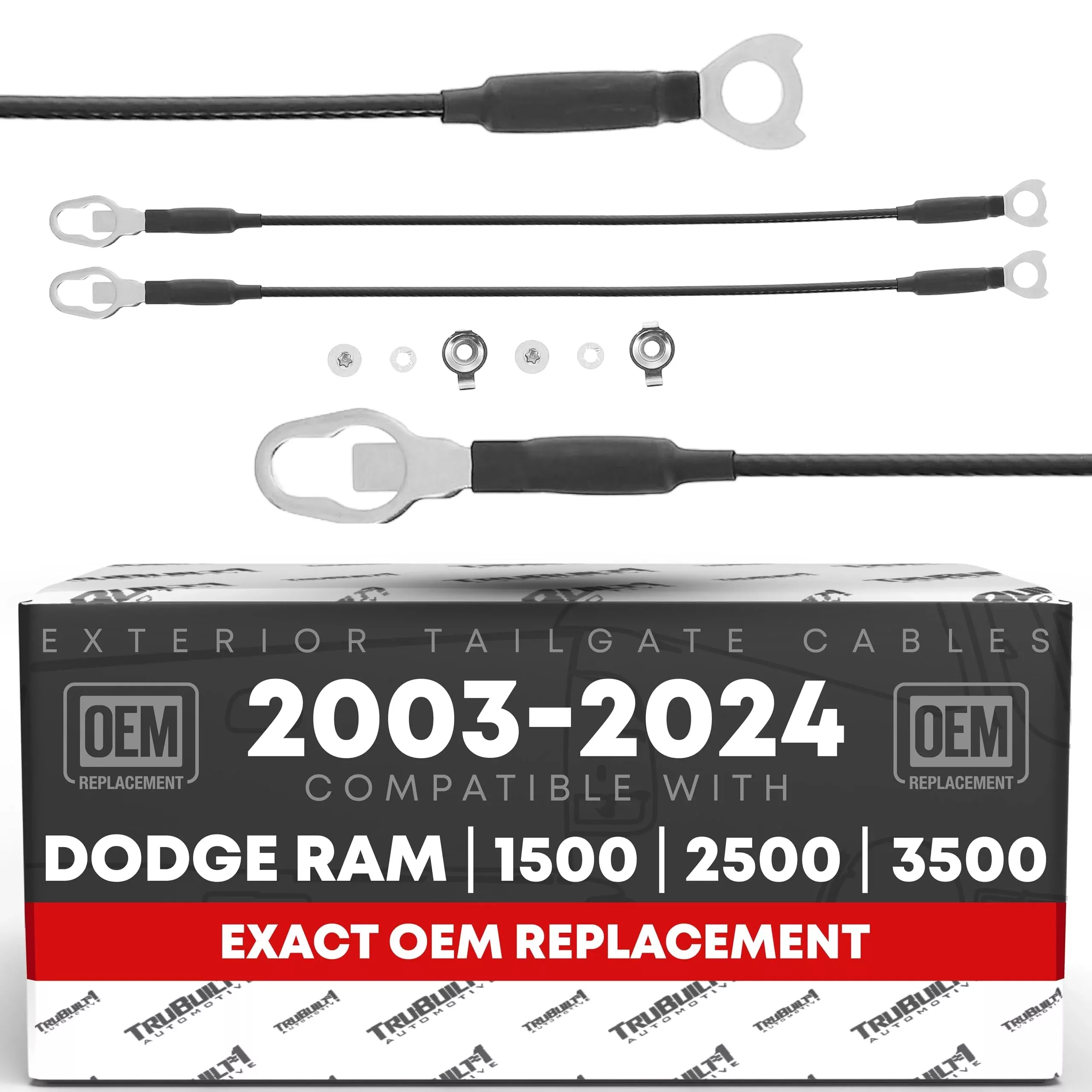 T1A Tailgate Cable Replacement Set, Rear Left & Right Side - Compatible with 2003-2024 Dodge Ram 1500 2500 3500 - Tailgate Support Cable Straps, Metal 21-1/4" Long - OEM 55276074AC, 55276074AE, 38542