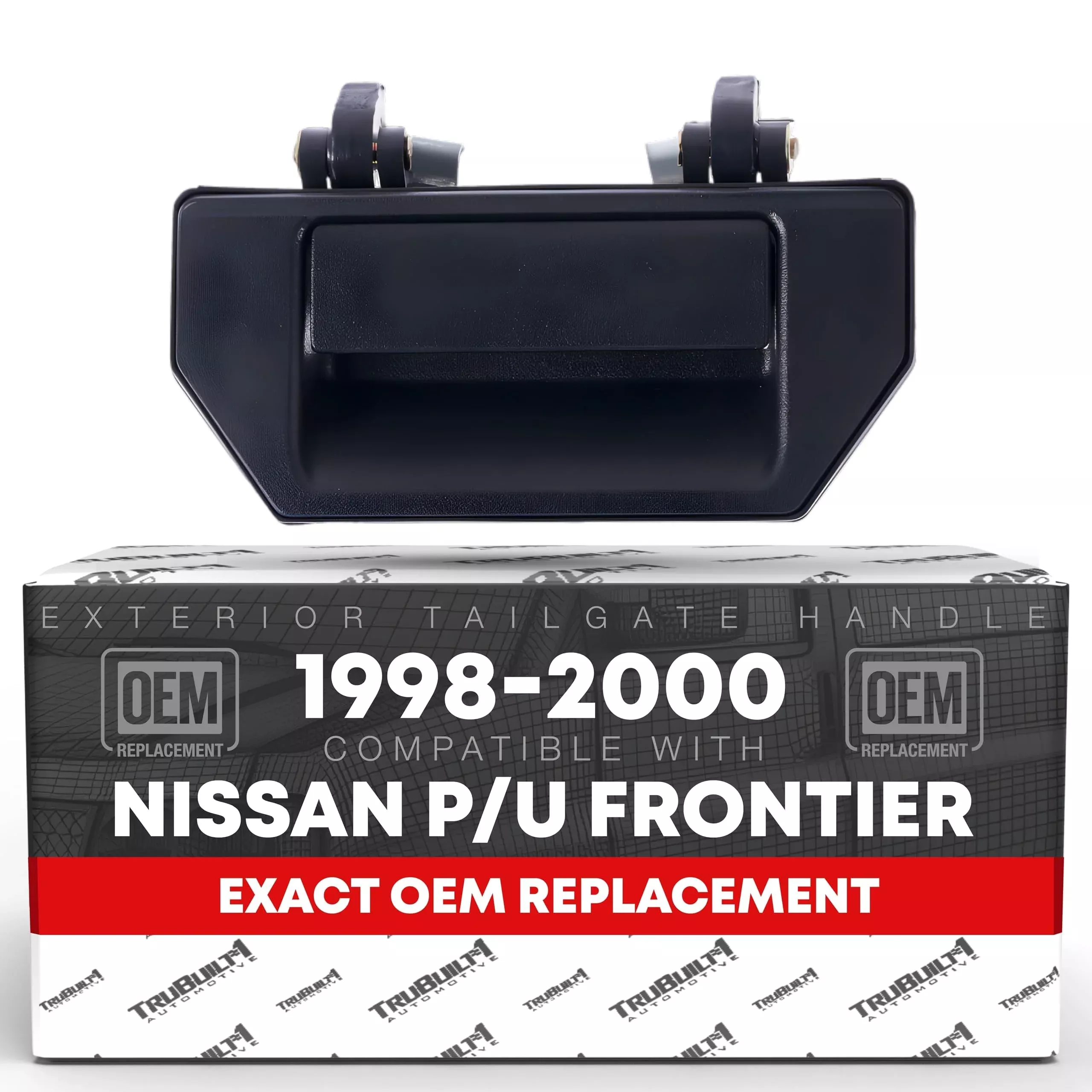 T1A Tailgate Handle Assembly - Compatible with 1998-2000 Nissan Frontier, 1986-1994 Nissan D21, 1995-1997 Nissan Pickup - Textured Black, Plastic - OEM 9060601G01, 906068Z360, 77057