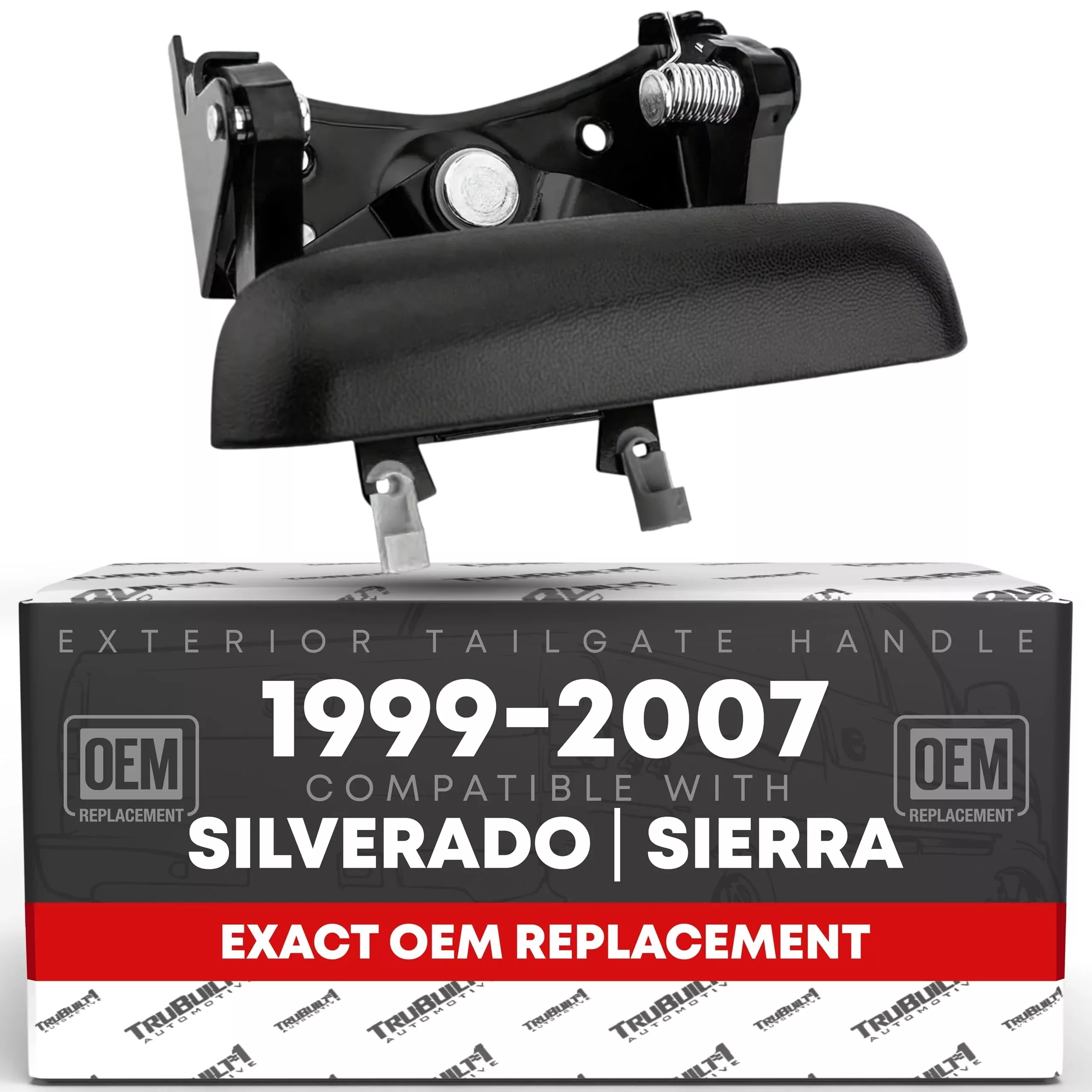 T1A Tailgate Handle Assembly - Compatible with 1999-2007 Chevrolet Silverado 1500, 2500, 3500; 1999-07 GMC Sierra 1500, 2500, 3500 (Classic, HD) - Textured Black, OEM 15997911, C580701, 1915105 - Tailgate Handle
