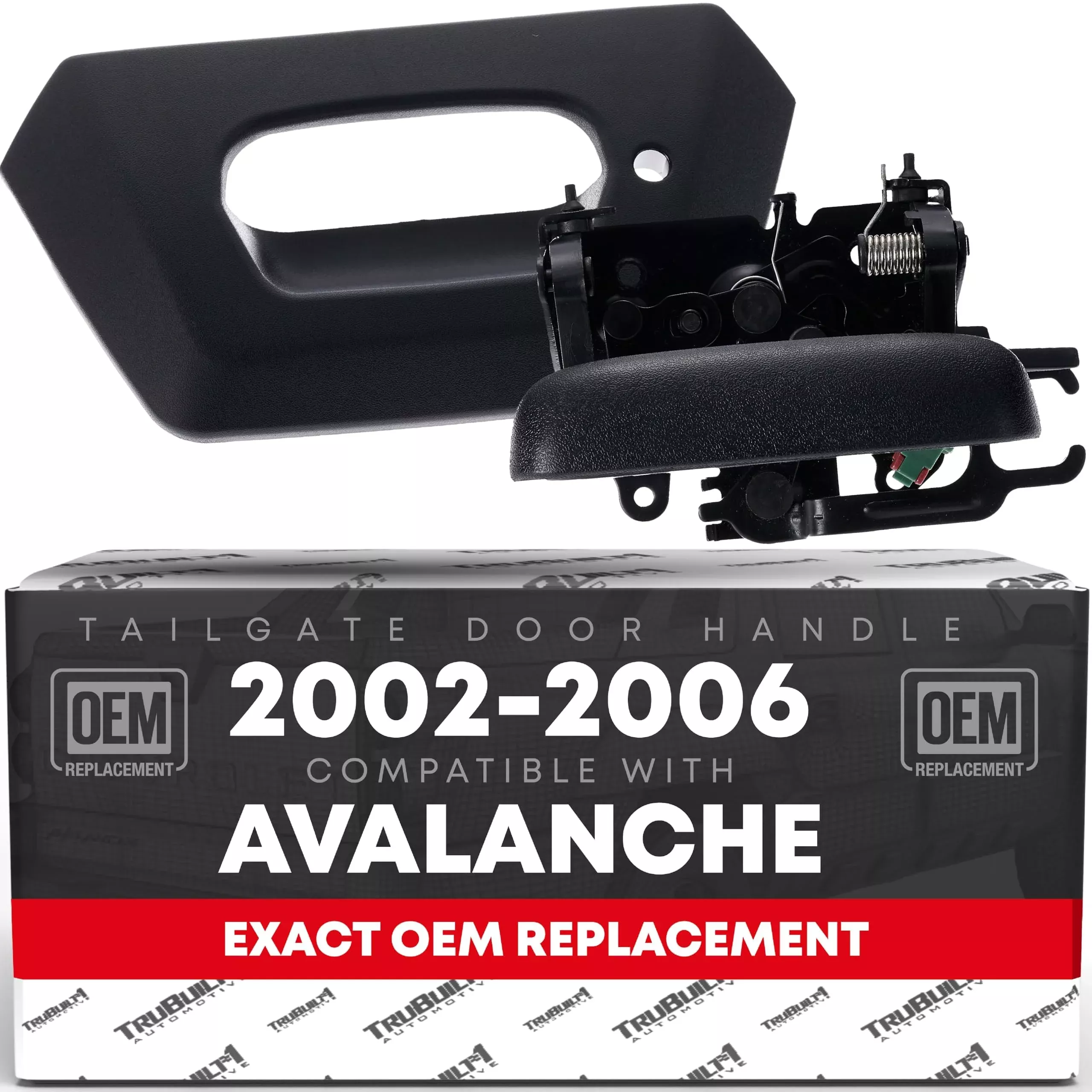 T1A Tailgate Handle Assembly Replacement - Compatible with 2002-2006 Chevrolet Avalanche - Textured Black, Liftgate Latch Handle - OEM 15094722, 93440179, GM1916105, GM1915115, 82779, 79602 - Black Handle and Bezel