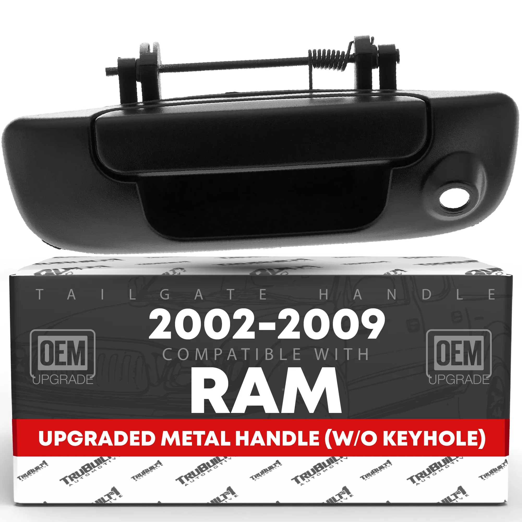 T1A Tailgate Handle Assembly Replacement, Upgraded Metal - Compatible with 2002-2009 Dodge Ram 1500, Ram 2500, Ram 3500 - Liftgate Latch Handle - All Chrome w/Keyhole - OEM 55276237AA-ACHMT, 80165 - Texture Tailgate Handle
