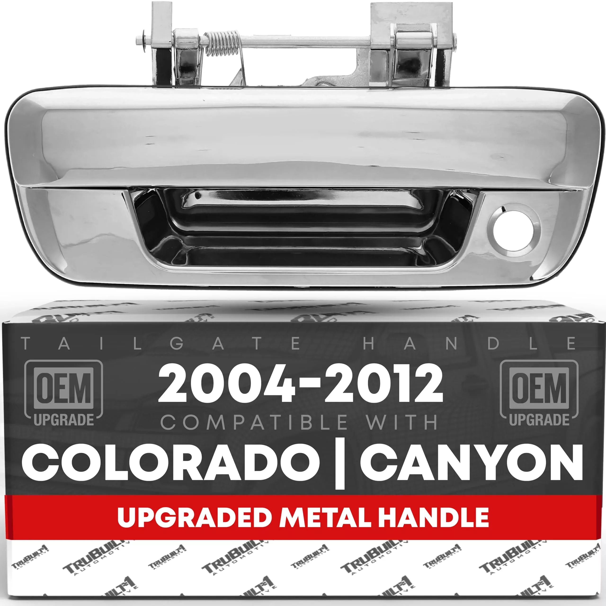 T1A Tailgate Handle Assembly, Upgraded Metal - Compatible with 2004-2012 Chevrolet Colorado, 2004-2012 GMC Canyon - Exterior Tailgate Latch, All Chrome w/Keyhole - OEM 93376845, 25801998, GM1915118
