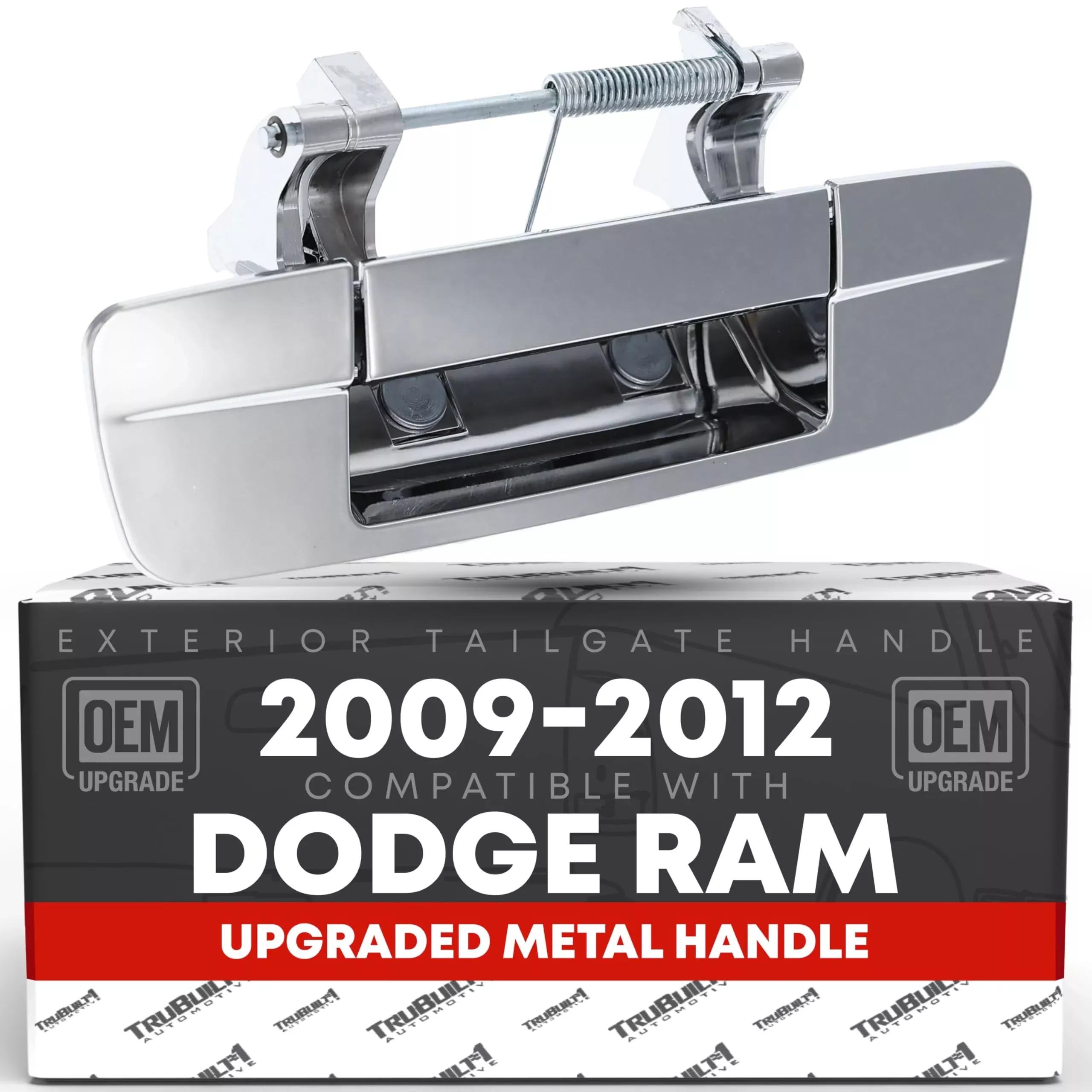 T1A Tailgate Handle Assembly, Upgraded Metal - Compatible with 2009-2012 Dodge Ram 1500, Ram 2500, Ram 3500 - Liftgate Latch Handle - All Chrome w/Keyhole - OEM 68044904AF-ACHMT, 83201