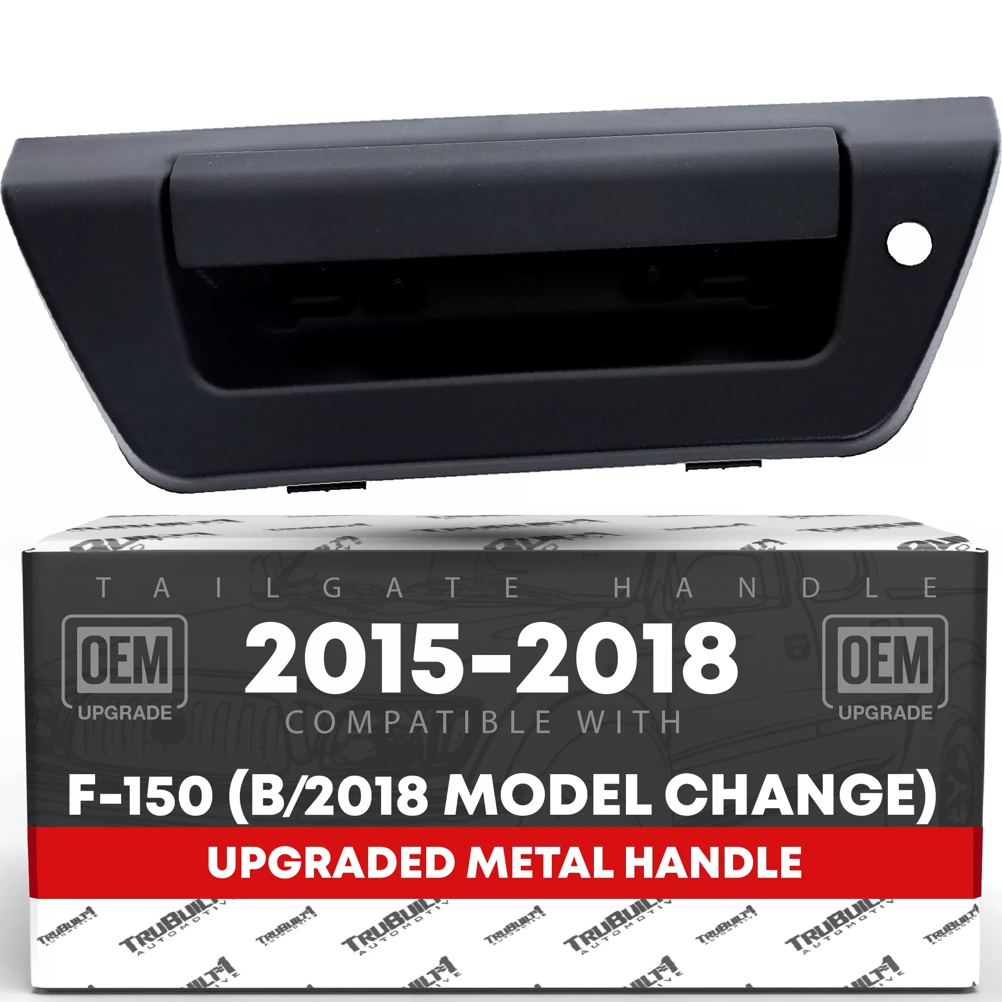 T1A Tailgate Handle Assembly, Upgraded Metal - Compatible with 2015-2018 (Before Model Change) Ford F-150 - Liftgate Latch Handle - Textured Black w/LED Hole, No Camera Hole OEM FL3Z-9943400-HA, 97695
