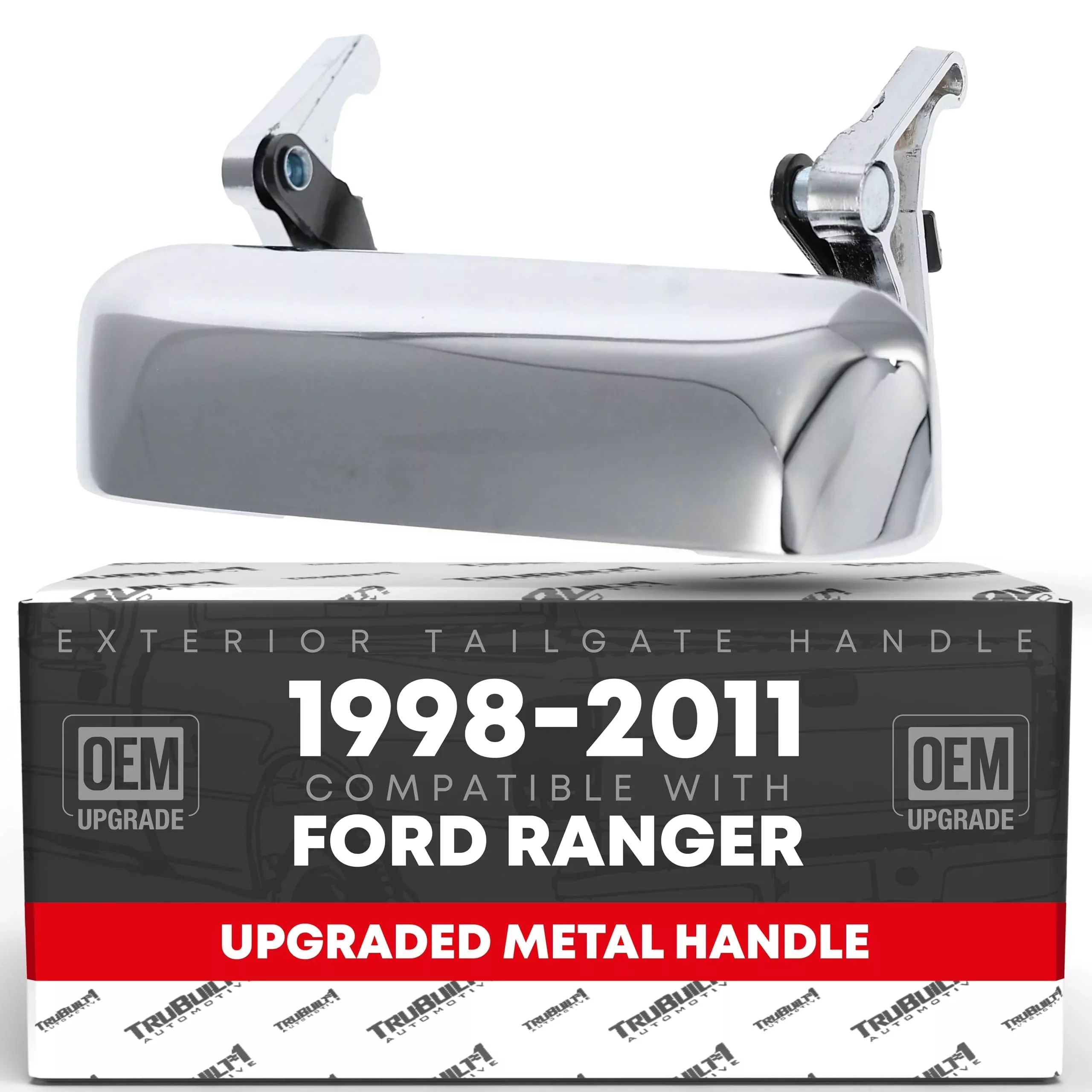T1A Tailgate Handle Latch Replacement, Upgraded Metal - Compatible with 1998-2011 Ford Ranger - Exterior Tailgate Assembly, All Chrome - OEM 1L5Z-9943400-AAA-MT, 77872 - All-Chrome Tailgate Handle