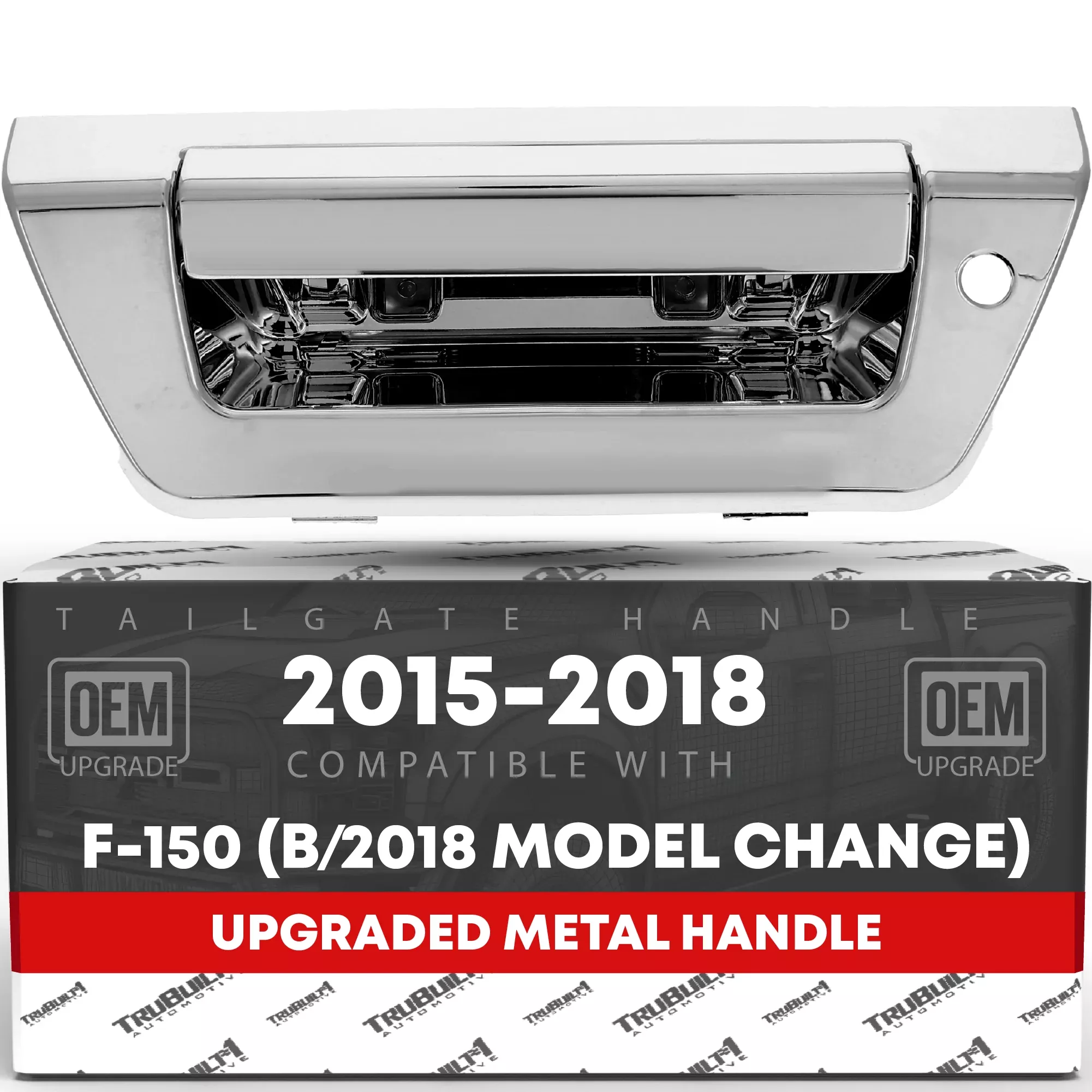 T1A Tailgate Handle Latch Replacement, Upgraded Metal - Compatible with 2015-2018 Ford F-150 (Before Model Change) - Exterior Tailgate Assembly, All Chrome - OEM FL3Z-9943400-JA-ACHMT, 97694