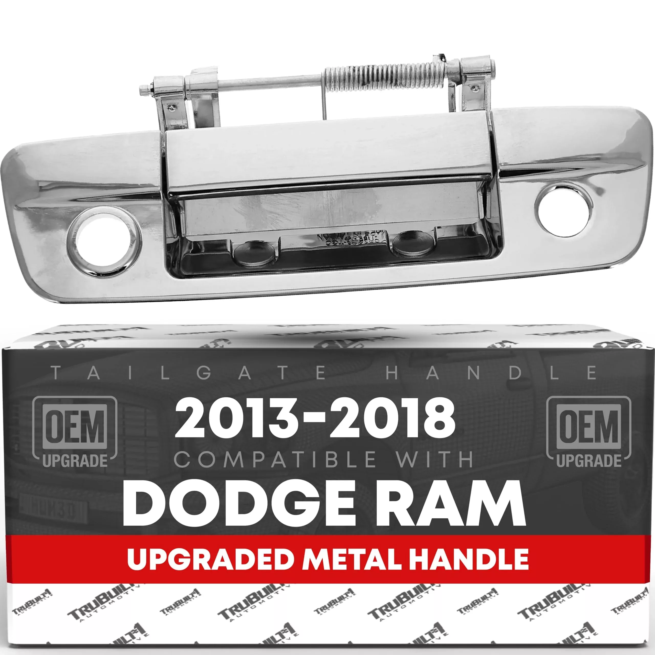 T1A Tailgate Handle Latch, Upgraded Metal - Compatible with 2009-2012 Dodge Ram 1500 2500 3500 - Exterior Tailgate Assembly, All Chrome w/Keyhole, Camera Hole - OEM 68197873AA-ACHMT