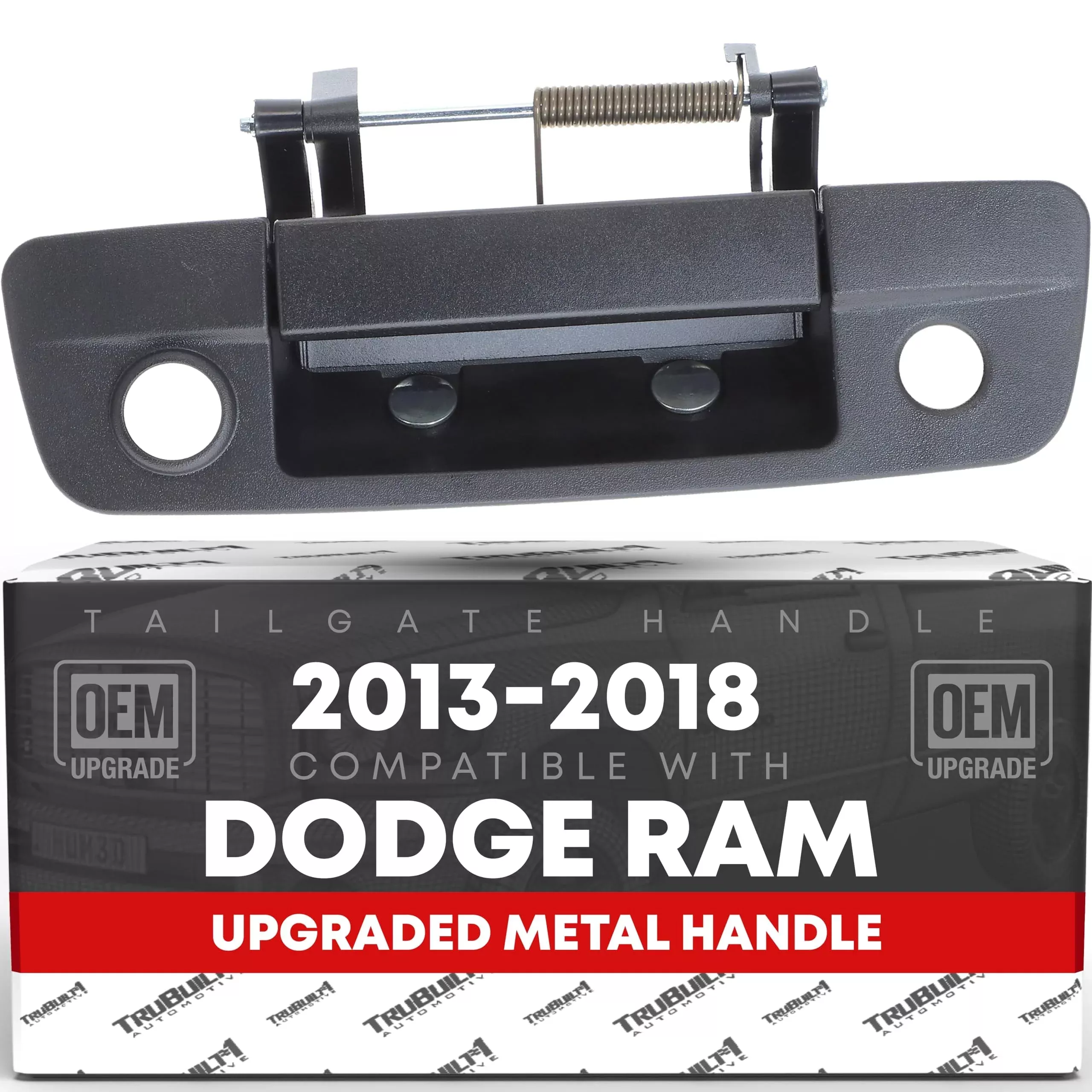 T1A Tailgate Handle Latch, Upgraded Metal - Compatible with 2013-2018 Dodge Ram 1500 2500 3500 - Exterior Tailgate Assembly, Textured Black w/Keyhole, Camera Hole - OEM 68197873AA-MT