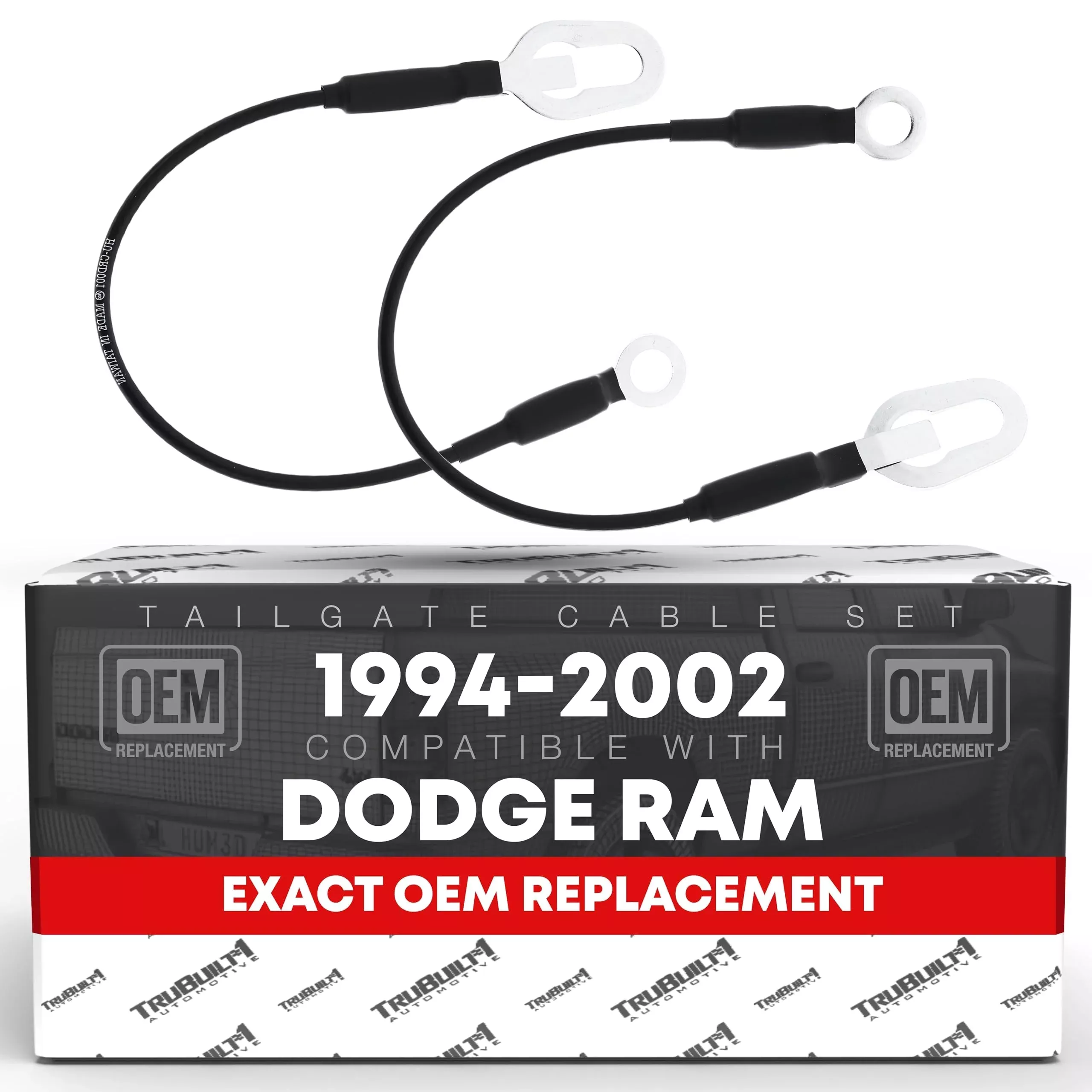 T1A Tailgate Support Cable Strap Set, Rear Left & Right - Compatible with 1994-2002 Dodge Ram 1500, 94-02 Ram 2500, 94-02 Ram 3500 - Metal 18-1/8" Long - OEM 55345124AB, 55345125AB, F37Z-1023342-A-MT