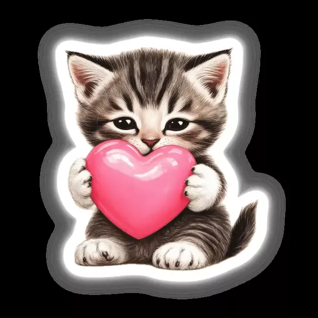 Tabby Kitten Holding Pink Heart