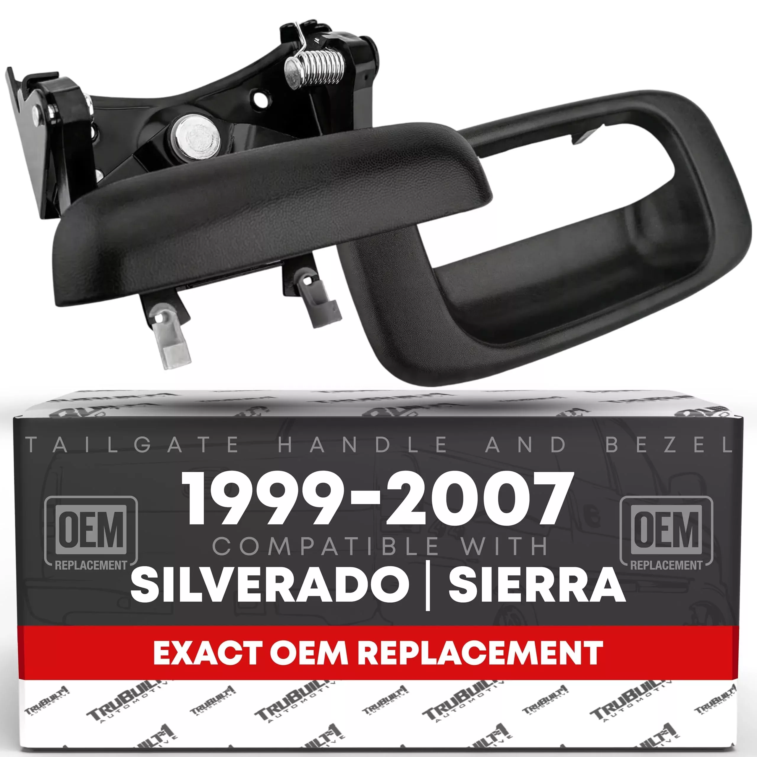 Tailgate Handle Assembly & Bezel - Compatible with 999-2007 Chevrolet Silverado 1500, 2500, 3500; 1999-07 GMC Sierra 1500, 2500, 3500 (Classic, HD, HD Classic) - Smooth Black - OEM 15228539, 15997911 - Tailgate Handle + Bezel