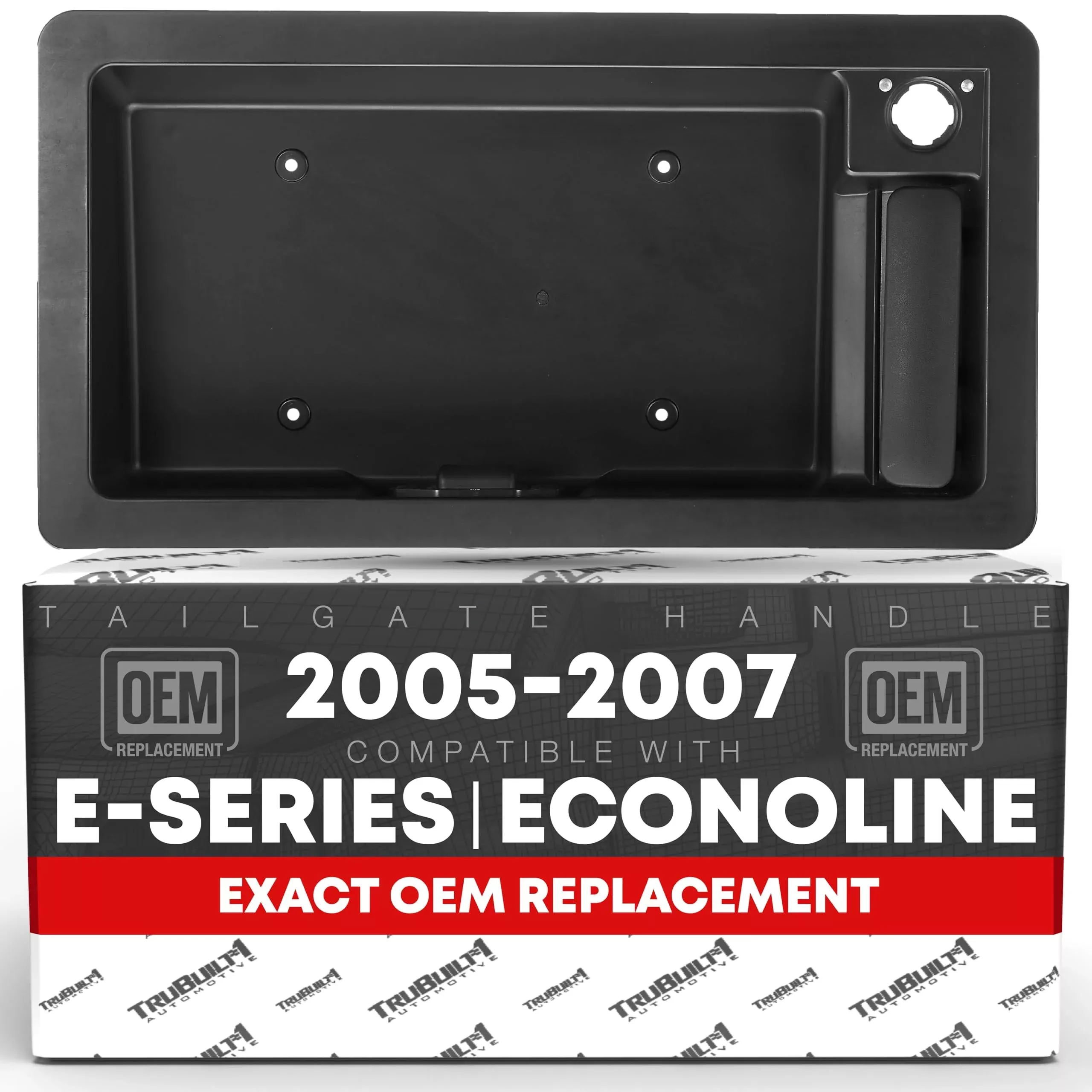 Tailgate Handle Assembly - Compatible with 2005-2007 Ford E-150, E-250, E-350 Super Duty, E-450 Super Duty - w/License Plate Tag Bracket - Black - OEM F6UZ-15434A20-AAA, 80915