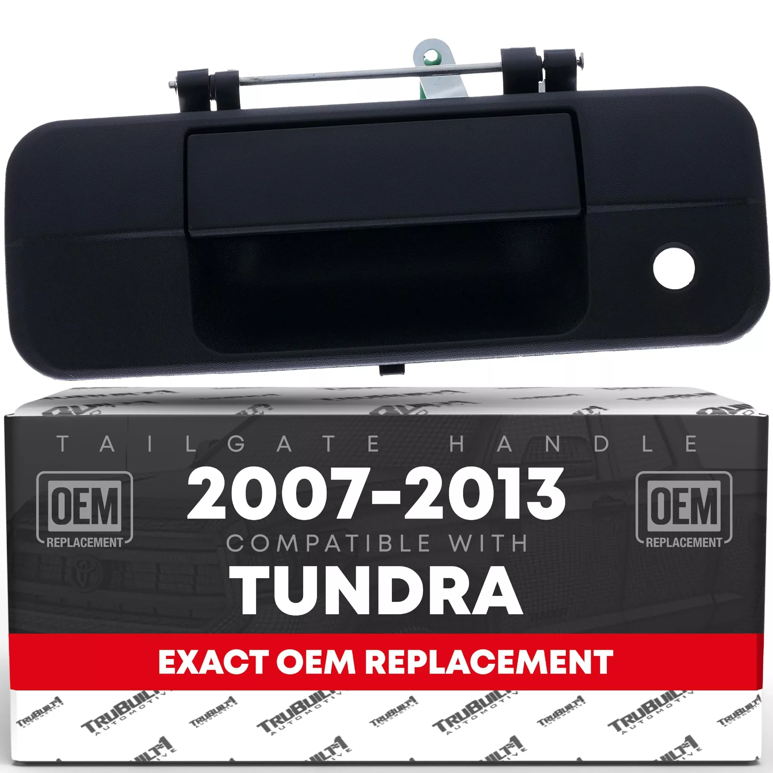 Tailgate Handle Assembly Replacement - Compatible with 2007-2013 Toyota Tundra - Liftgate Latch in Textured Black, Plastic No Rear Camera Hole - OEM 69090-0C040, 81213 - Plastic