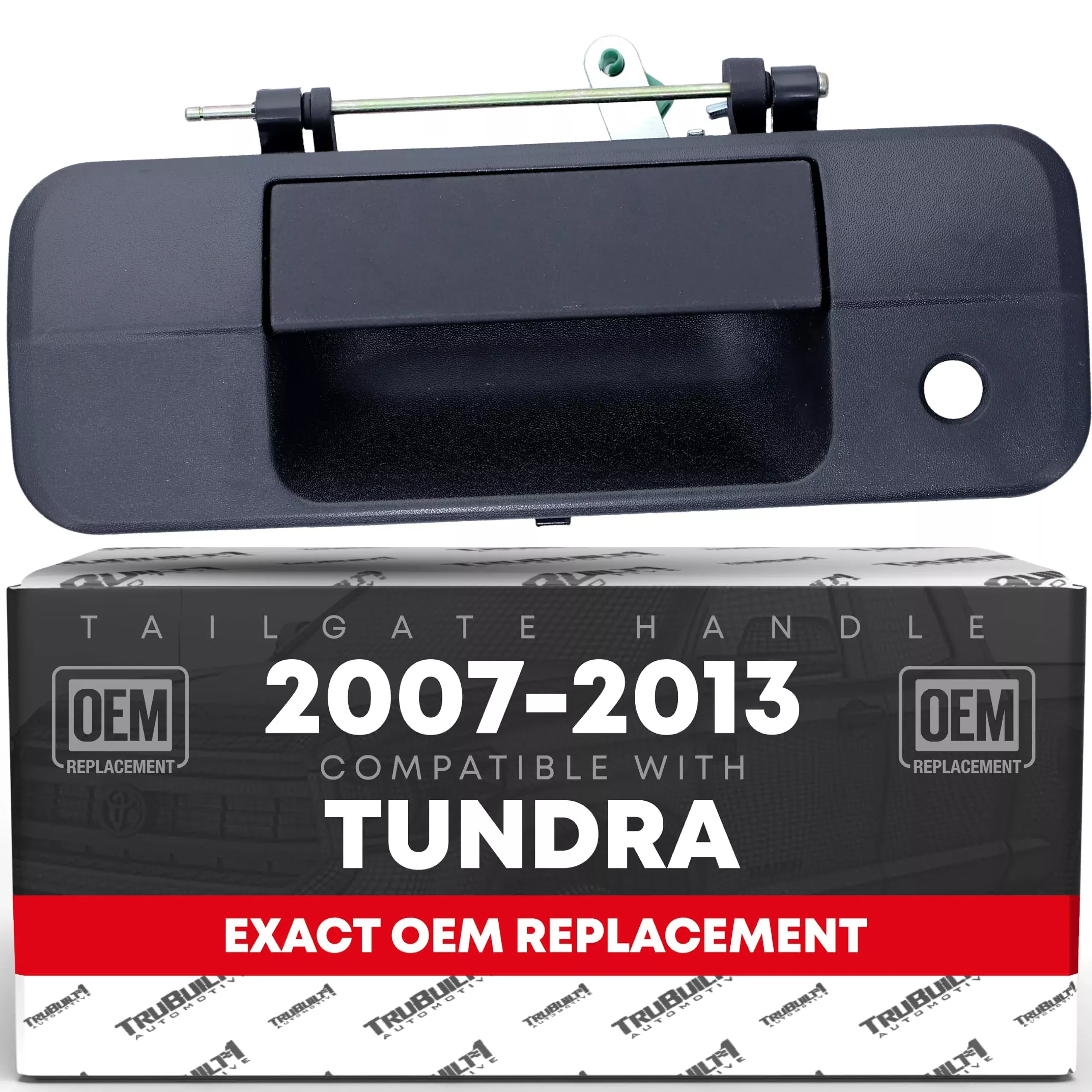 Tailgate Handle Assembly Replacement, Upgraded Metal - Compatible with 2007-2013 Toyota Tundra - Exterior Tailgate Latch, Textured Black - OEM 69090-0C050, 81214, TO1915119 - Upgraded Metal Handle