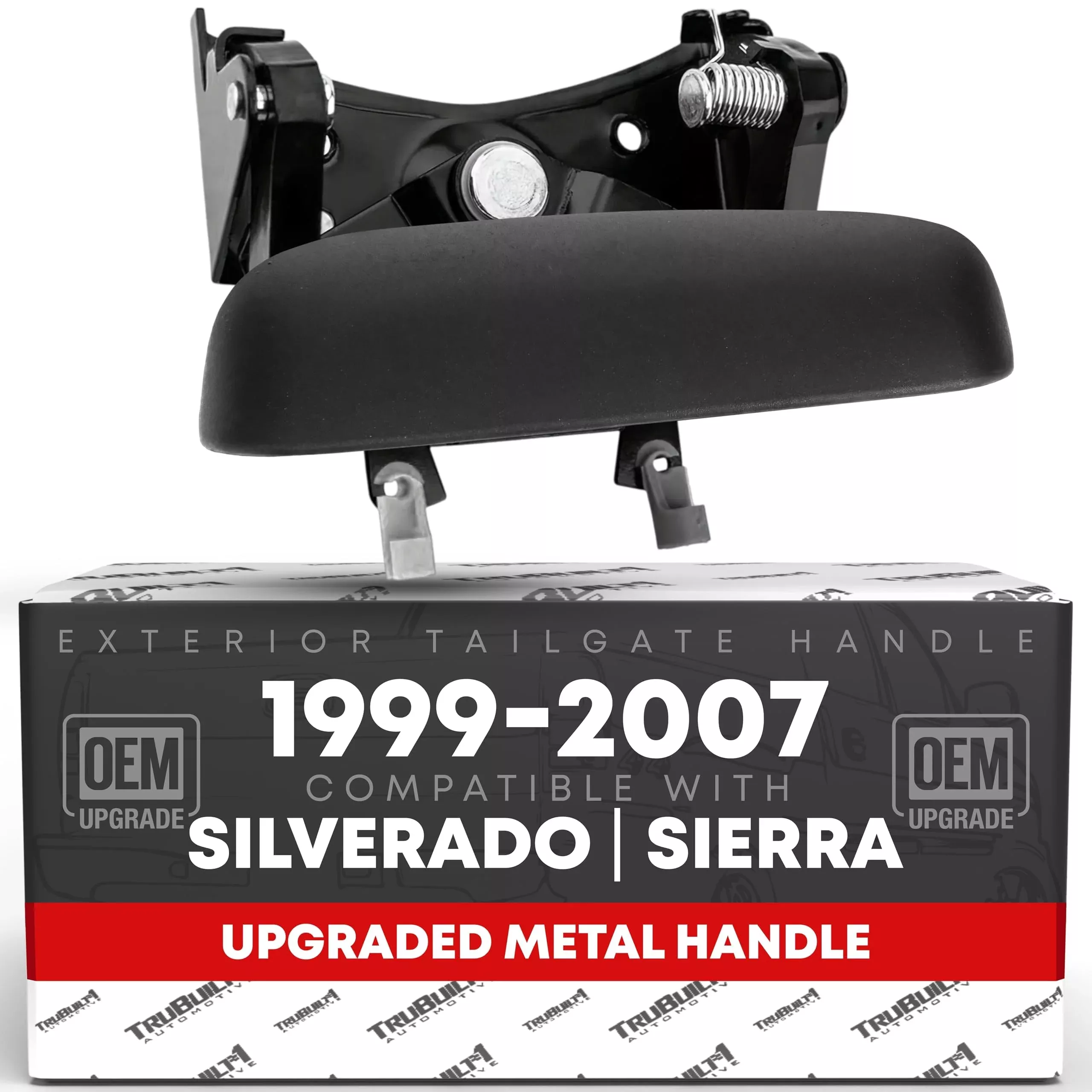 Tailgate Handle Assembly, Upgraded Metal - Compatible with 1999-2007 Chevrolet Silverado 1500, 2500, 3500; 1999-07 GMC Sierra 1500, 2500, 3500 (Classic, HD) - Textured - OEM 15997911, 77488, 15228540 - Tailgate Metal Handle
