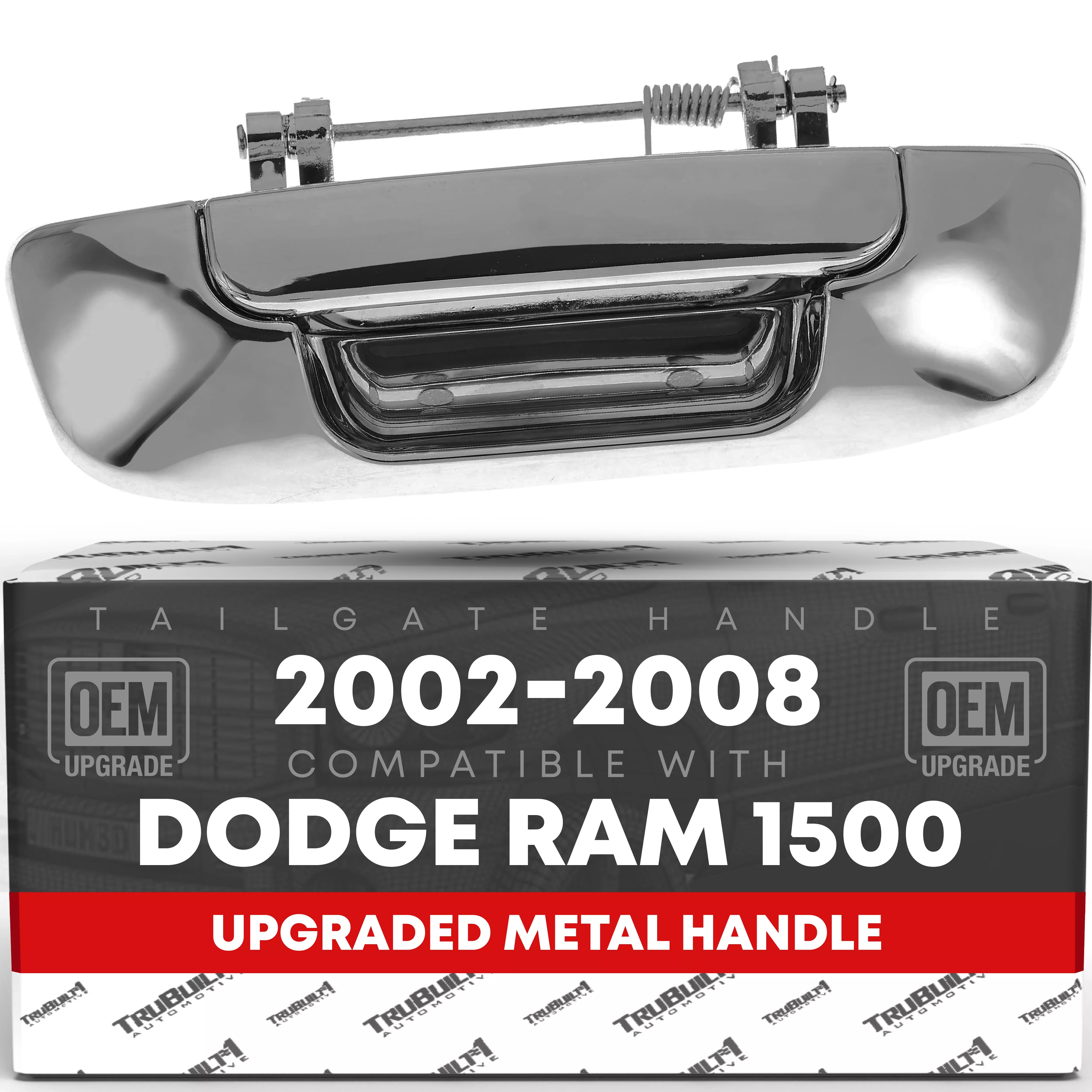 Tailgate Handle Assembly, Upgraded Metal - Compatible with 2002-2008 Dodge Ram 1500, 03-09 Dodge Ram 2500, 03-09 Ram 3500 - Exterior Tailgate Latch, All Chrome w/ Keyhole - OEM 55276237AA-ACHMT, 8016 - Chrome Tailgate Handle