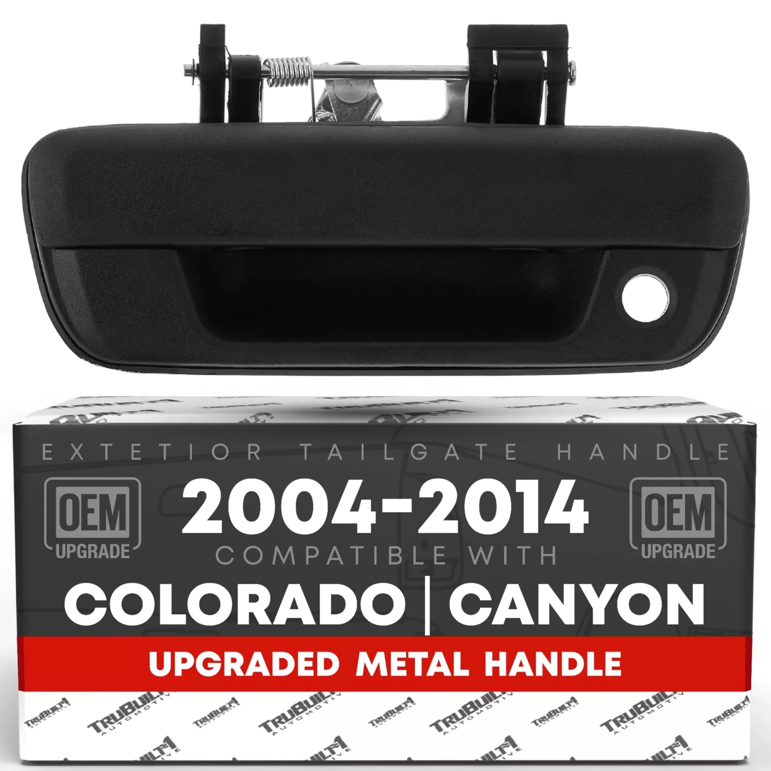 Tailgate Handle Assembly, Upgraded Metal - Compatible with 2004-2008 Chevrolet Colorado, 04-08 GMC Canyon - Liftgate Replacement - Textured Black w/ Keyhole - OEM 93376845, 25801998, 97319416, 80278 - Metal Tailgate Handle