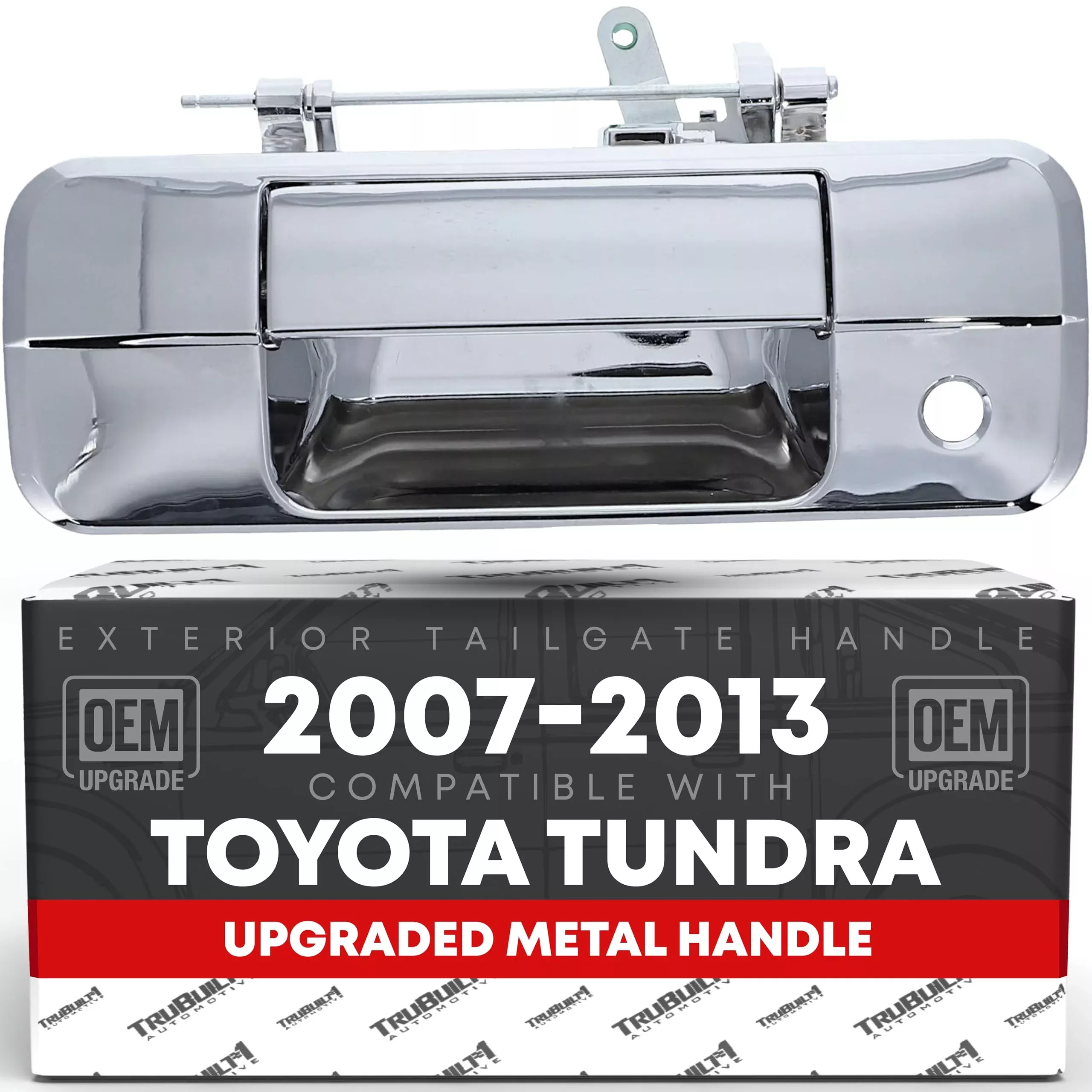 Tailgate Handle Assembly, Upgraded Metal - Compatible with 2007-2013 Toyota Tundra - Liftgate Latch Rear Handle Replacement, No Rear Camera Hole - All Chrome - OEM 69090-0C040, 81213, TO1915113 - Metal - All Chrome