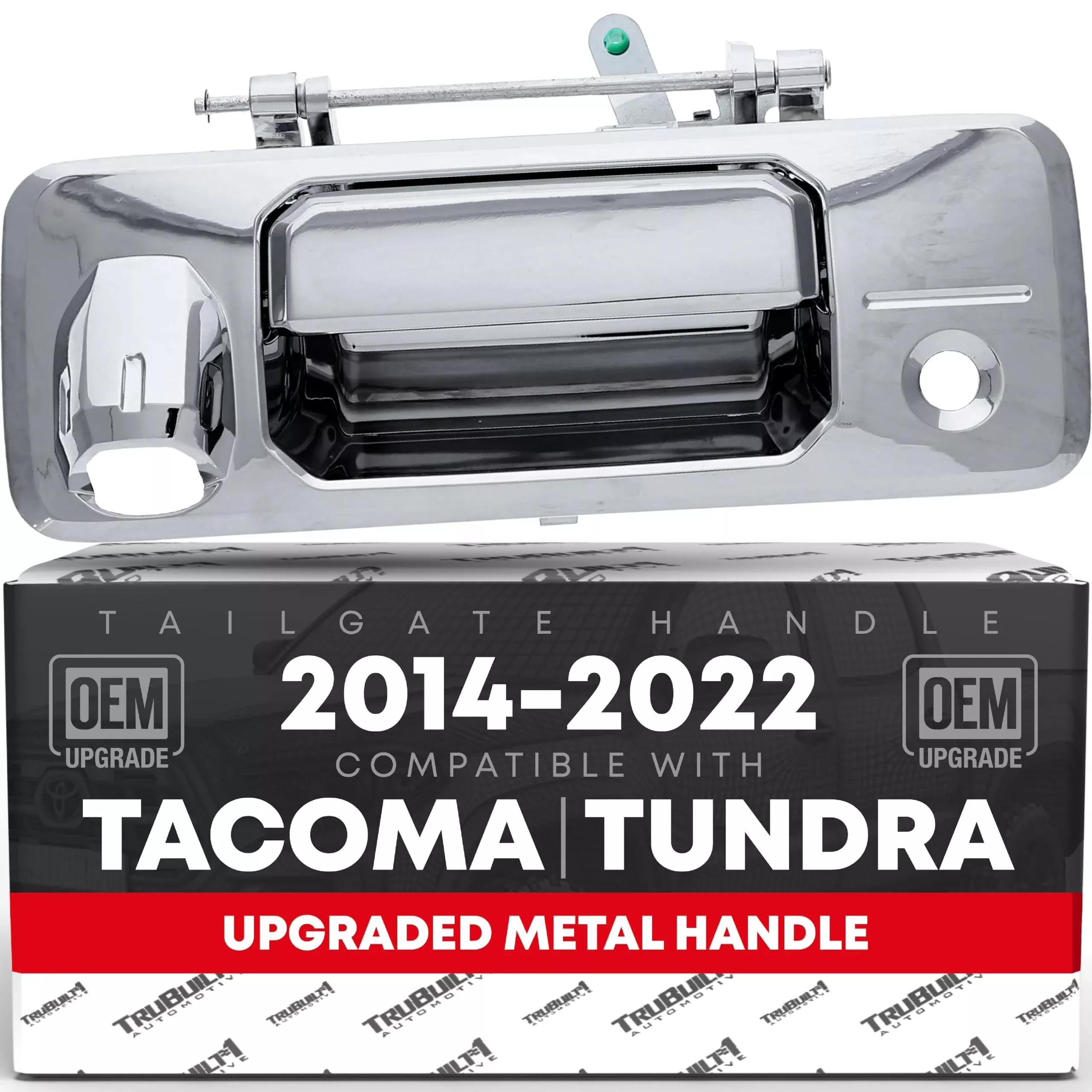 Tailgate Handle Assembly, Upgraded Metal - Compatible with 2014-2022 Toyota Tacoma, Toyota Tundra - Liftgate Latch Assembly, Textured Black - W/Camera Hole, LED Hole - OEM 69090-0C090-Metal, 97982 - Texture Tailgate Handle