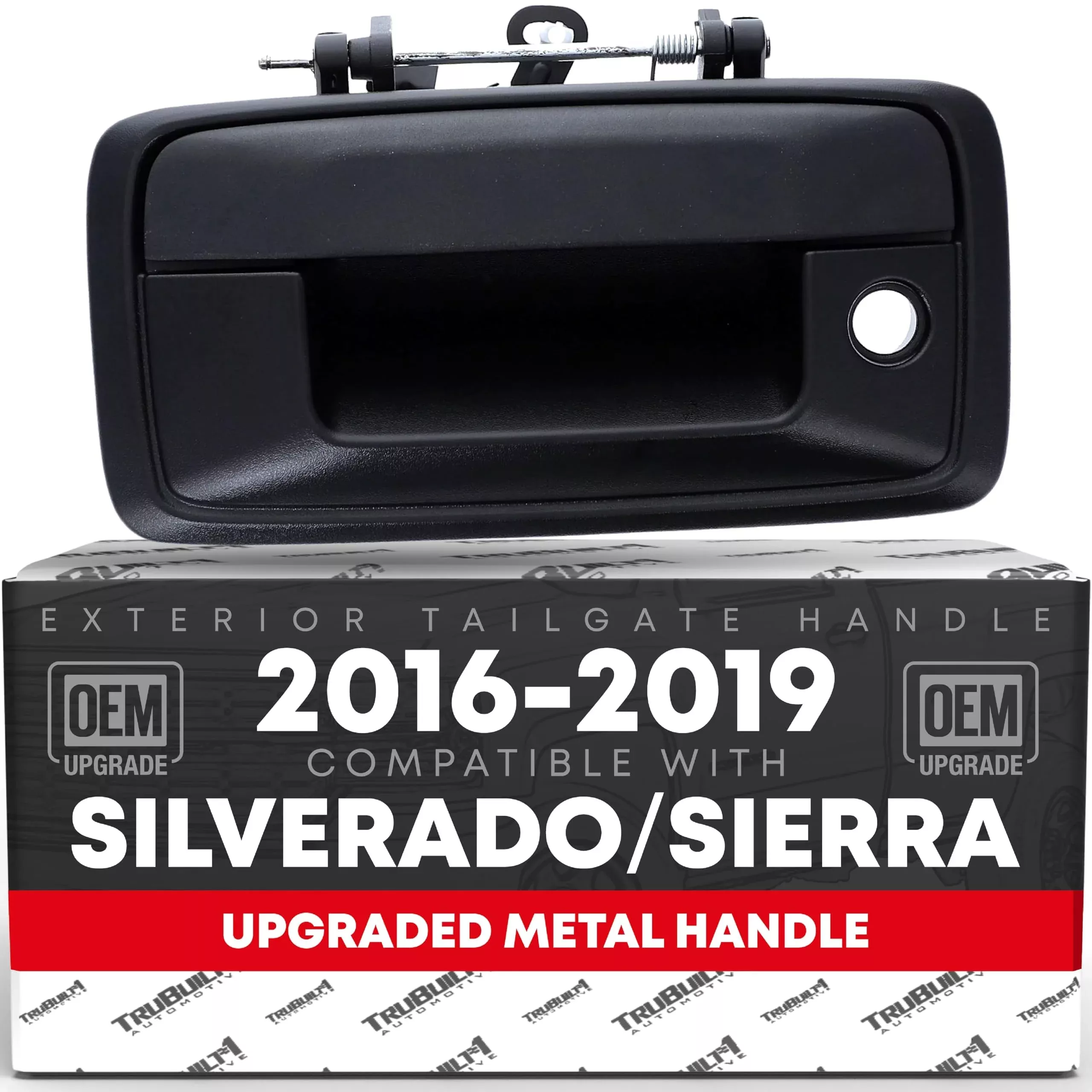 Tailgate Handle Assembly, Upgraded Metal - Compatible with 2016-2019 Chevrolet Silverado, GMC Sierra - Liftgate Latch Handle Replacement - Chrome w/ Keyhole - OEM 84203908, 23487213, 84016229, 97720 - ChromeTailgate Door Hadle