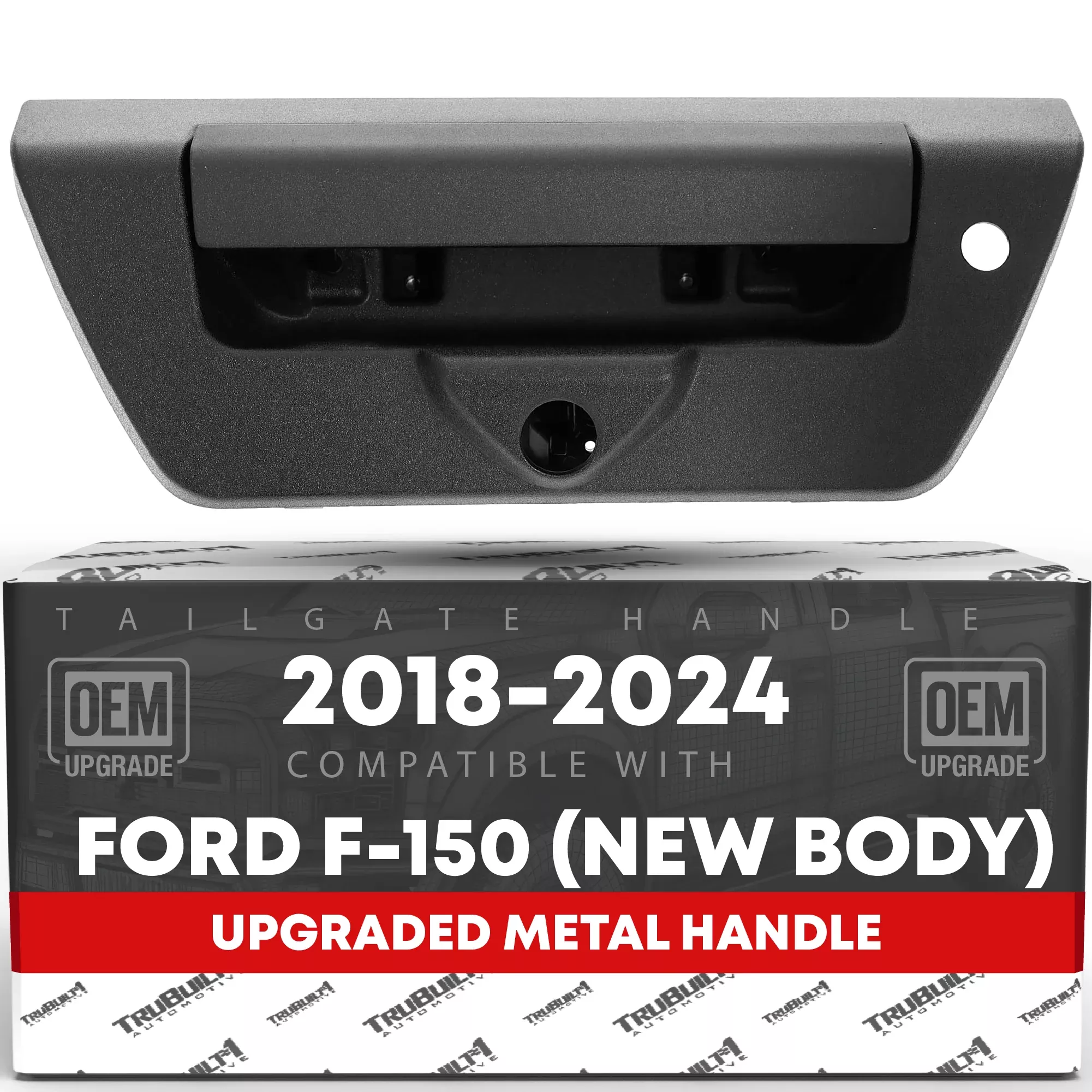 Tailgate Handle Latch Replacement, Upgraded Metal - Compatible with 2018 (New Body) - 2024 Ford F-150 - Exterior Tailgate Assembly, All Chrome w/Keyhole, Camera Hole - OEM JL3Z-9943400-EB-ACHMT - Chrome Tailgate Handle