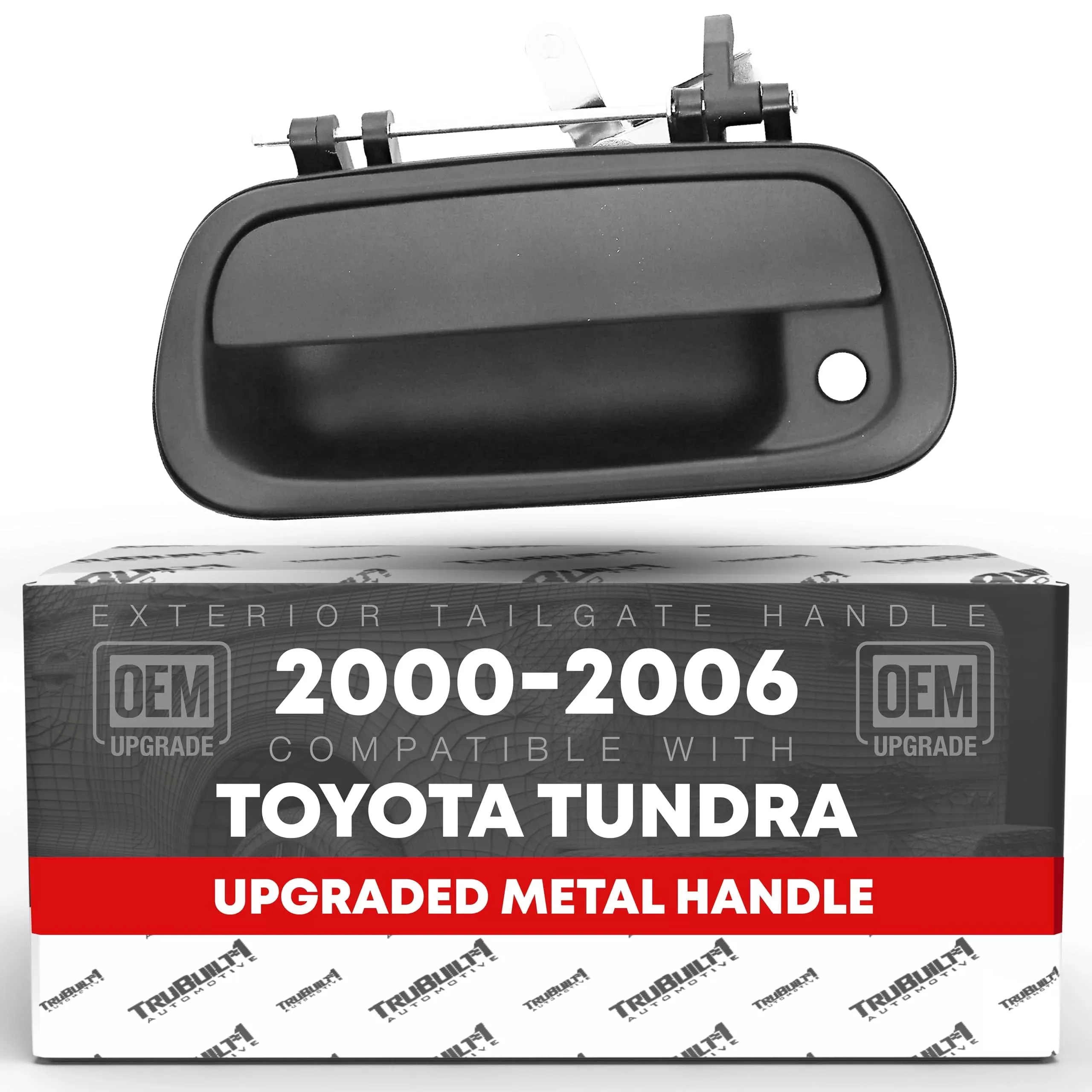Tailgate Handle Latch Upgraded Metal, Compatible with 2000-2006 Toyota Tundra - Exterior Tailgate Assembly, Textured Black, w/Keyhole - OEM 69090-0C010-Metal, 80866, TO1915110 - Metal Upgrade