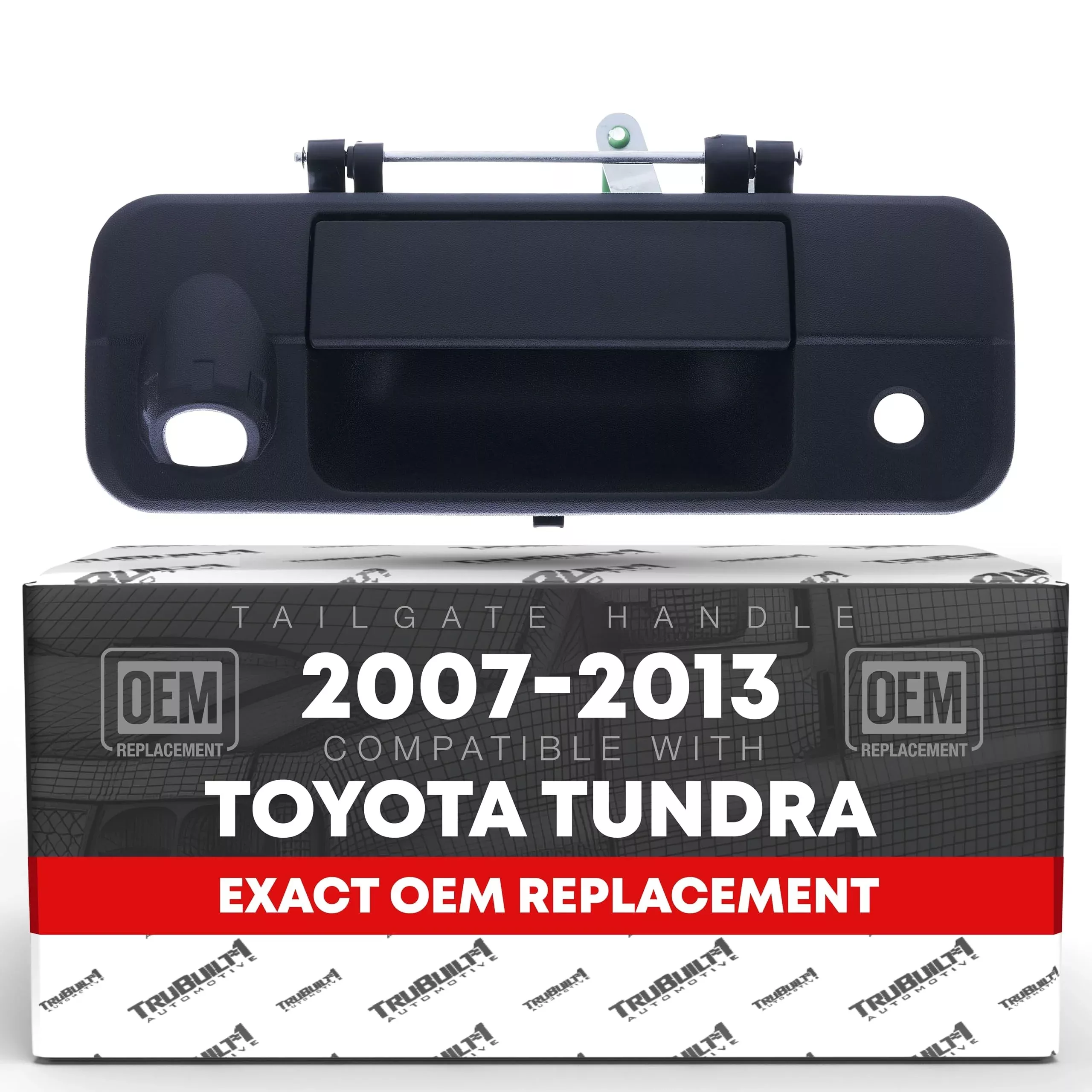 Tailgate Handle Latch w/Camera Hole - Compatible with 2007-2013 Toyota Tundra - Exterior Tail Gate Handle Assembly Latch, Textured Black - OEM 69090-0C050, 81214, TO1915119 - OE Replacement Handle