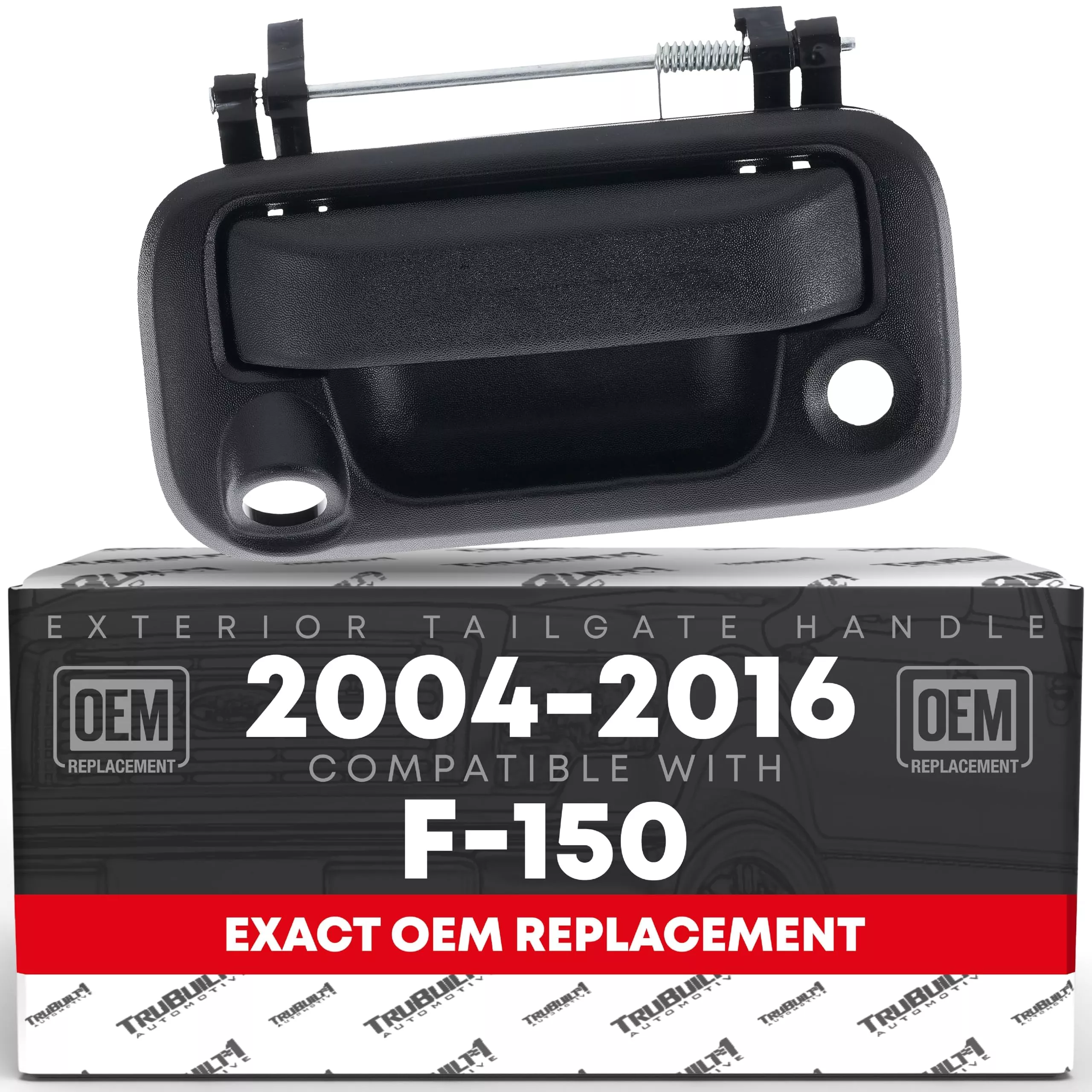 Tailgate Handle w/Camera Hole - Compatible with 2004-2016 Ford F-150, F-250, F-350, F-450, F-550 Super Duty, 07-09 Explorer Sport Trac; 06-08 Lincoln Mark LT - Textured Black - OEM 8L3Z-9943400-AC - Metal Handle