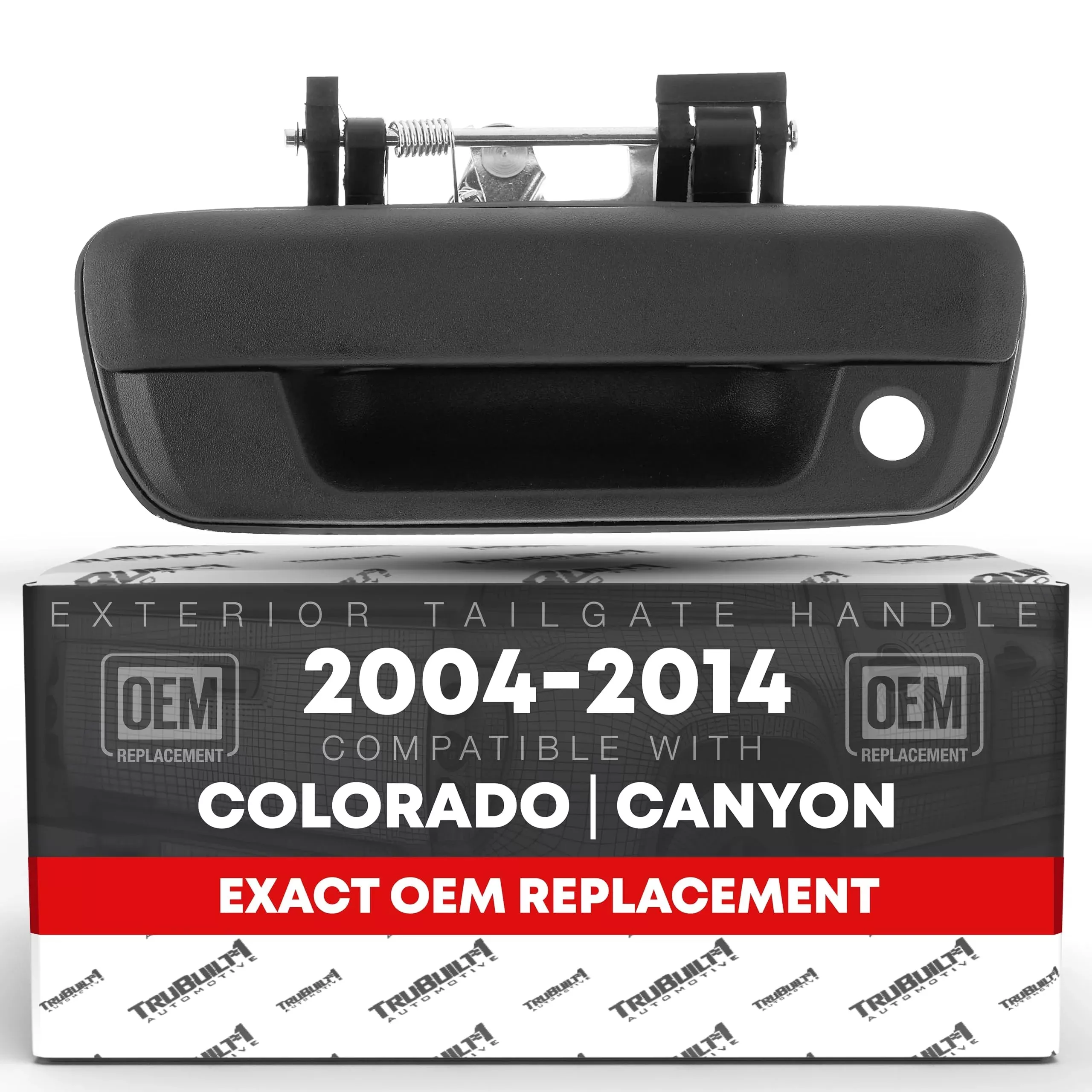 Tailgate Handle with Keyhole - Compatible with 2004-2014 Chevrolet Colorado; 2004-2014 GMC Canyon - Tail Gate Latch Assembly - Textured Black - Plastic - OEM 93376845, 25801998, 97319416, 80278 - Plastic Tailgate Handle