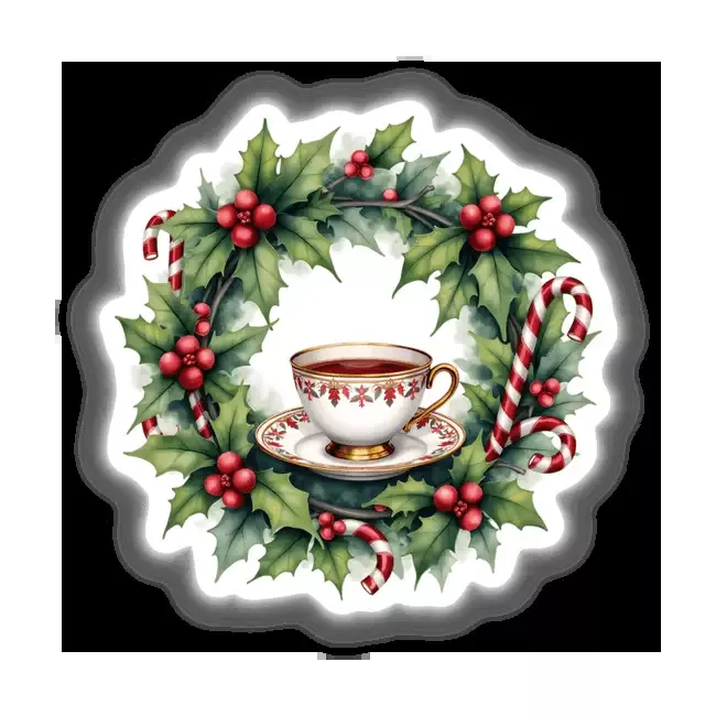 Teacup and Saucer in a Christmas Wreath