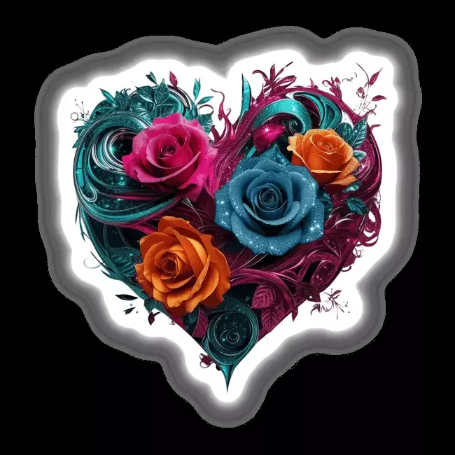 Teal and Magenta Heart with Pink Blue and Orange Roses