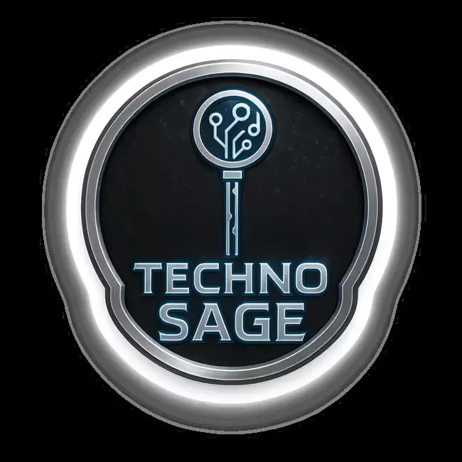 Techno Sage – RPG-Style Skill Badge (Silver & Blue Circuit Crest)