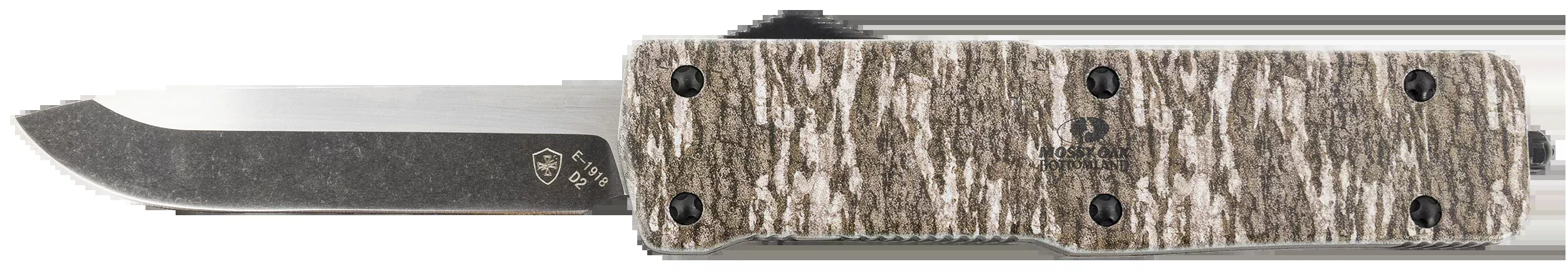 Templar Knife LZMOB321 Premium Weighted Large 3.55" OTF Drop Point Plain Black Oxide Stonewashed Powdered D2 Steel Blade/5.25" Mossy Oak Bottomland Aluminum Zinc Alloy Handle