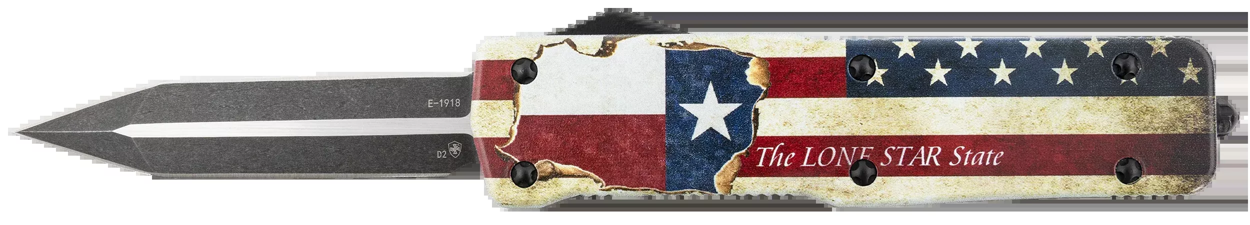 Templar Knife LZTX121 Premium Weighted Large 3.55" OTF Dagger Plain Black Oxide Stonewashed Powdered D2 Steel Blade/5.25" Red/White/Blue w/"The LONE STAR State" Aluminum Zinc Alloy Handle