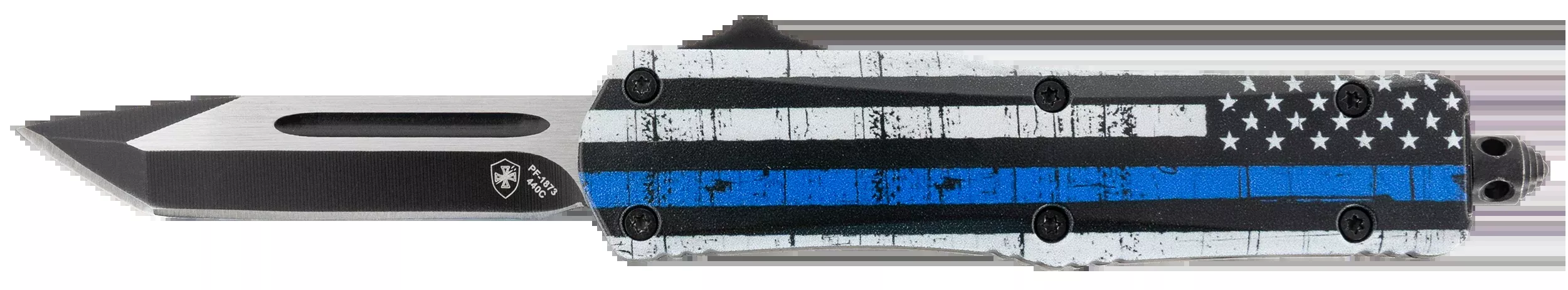 Templar Knife SBTB231 Back The Blue Gen II Small 2.69" OTF Tanto Plain Black Oxide Stonewashed 440C SS Blade/4.31" Black & White w/Blue Line Aluminum Handle Features Glass Breaker Includes Pocket Clip/Sheath
