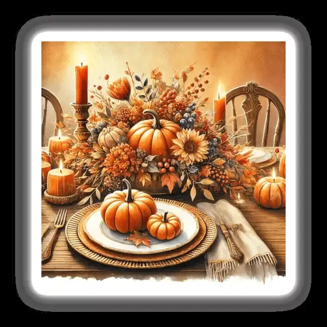 Thanksgiving Table – Festive Feast with Pumpkins and Leaves