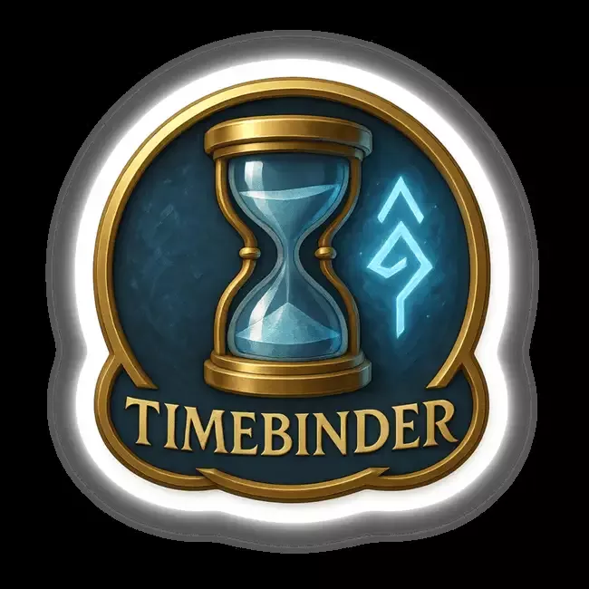 Timebinder – RPG-Style Skill Badge (Gold & Blue Hourglass Emblem)