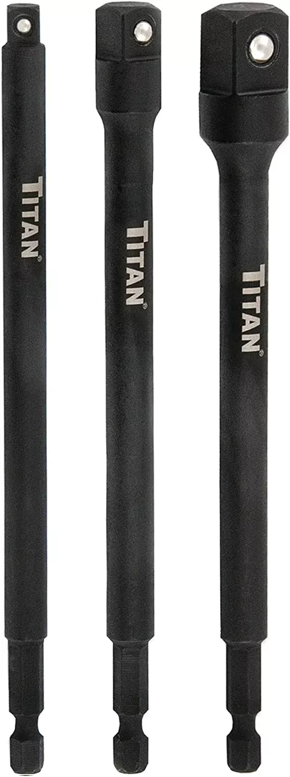 Titan 12086 3pc 6" Long Impact Hex Shank to Square Drive Socket Adapter Set