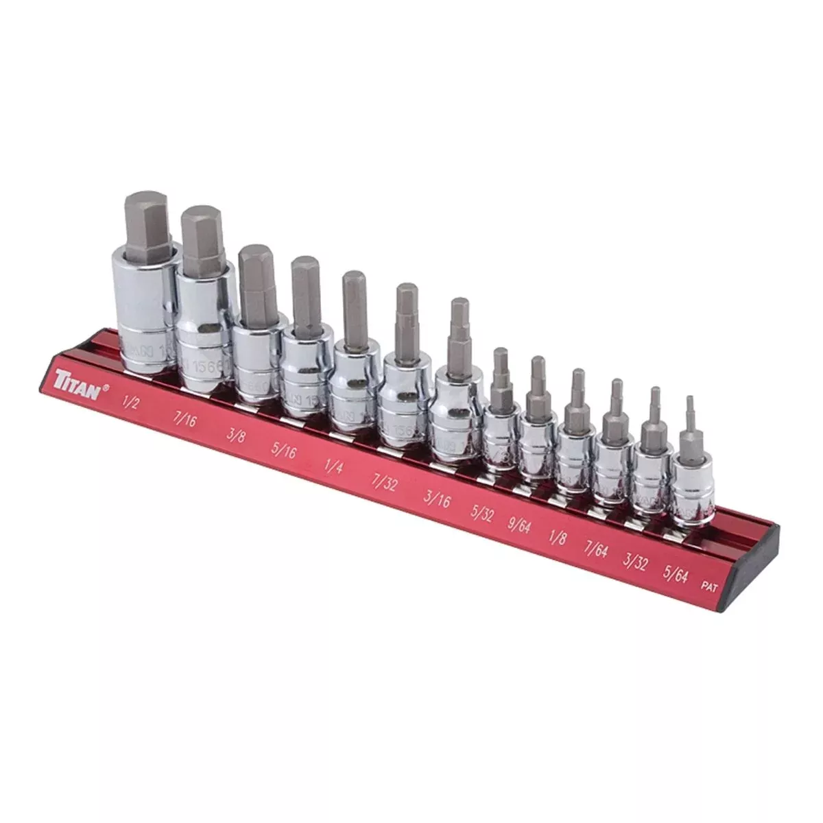 Titan 16123 13pc SAE Hex Bit Socket Set with Magnetic Rack - S2 Steel