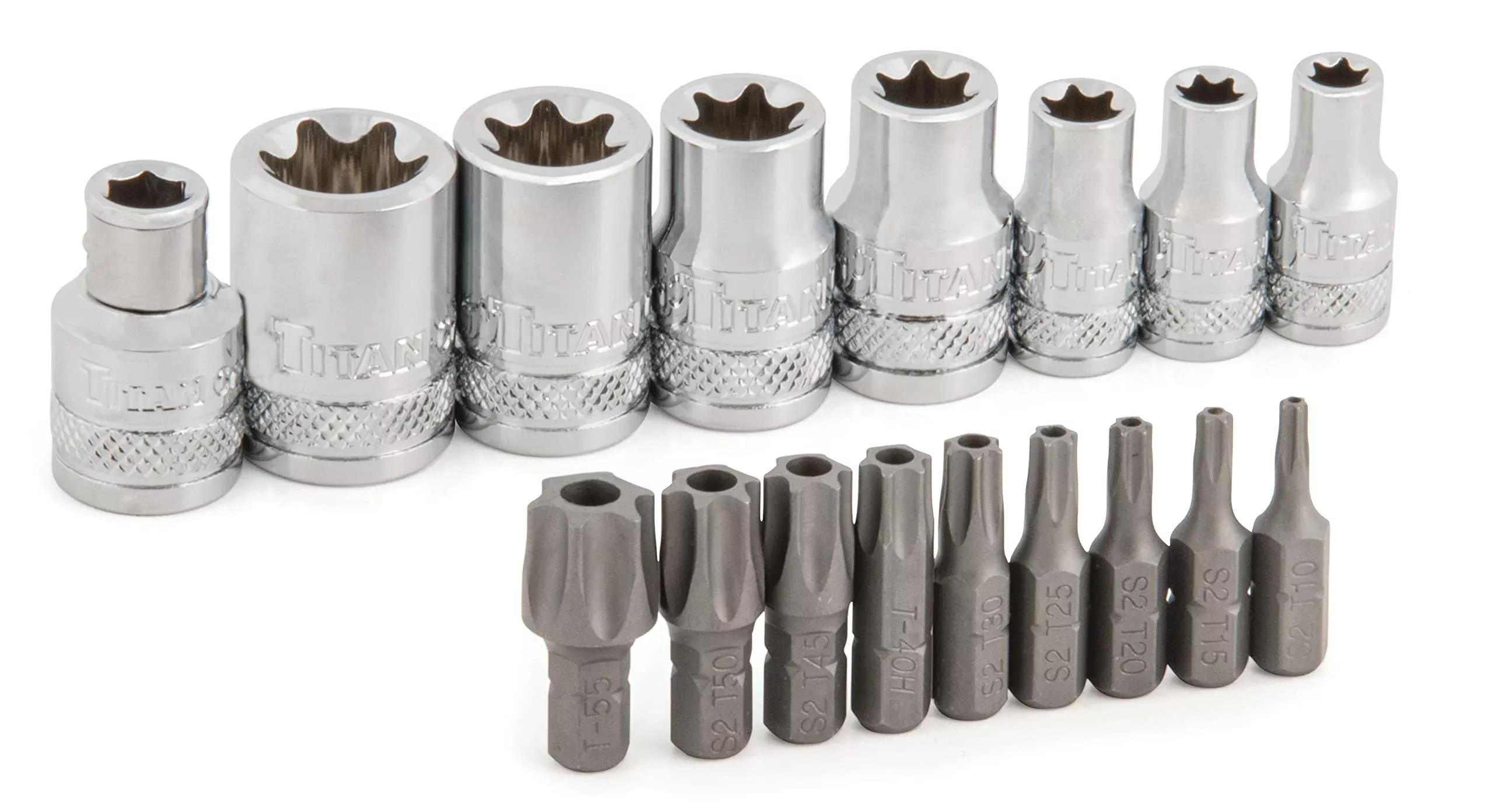 Titan 16160 17pc 3/8" and 1/4" Dr External Torx Socket and Torx Bit Set