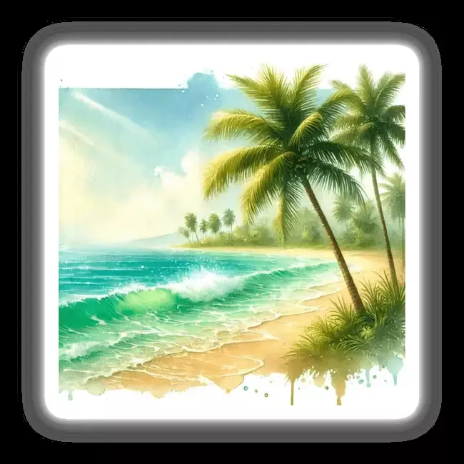 Tropical Paradise – Watercolor Palms and Ocean Waves