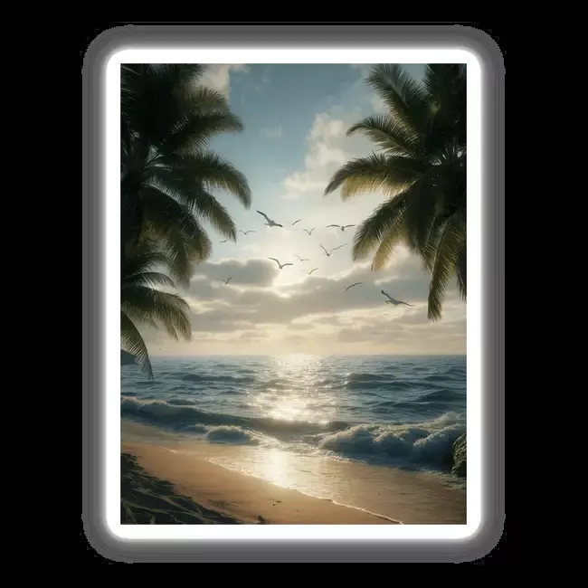 Tropical Sunset Seagulls Over Ocean Waves