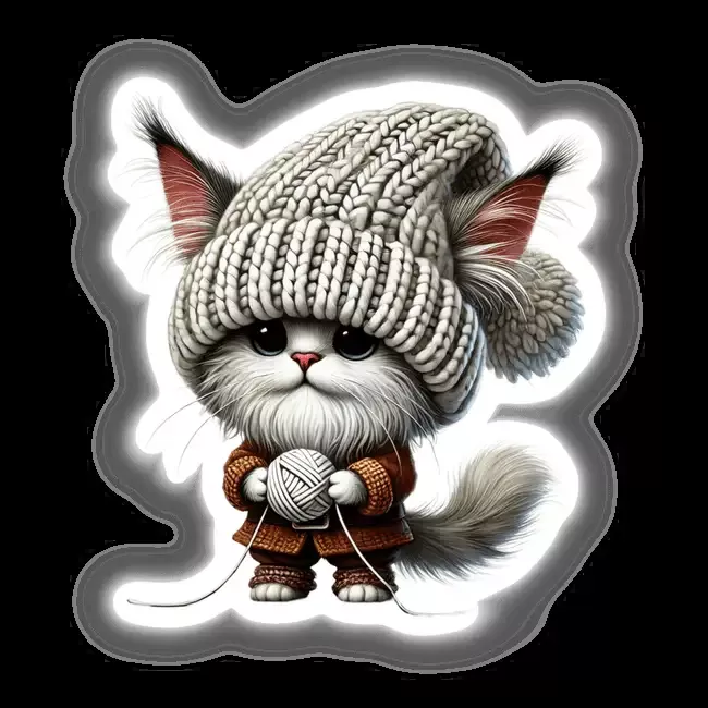 Turkish Angora Cat Gnome Holding Ball of Yarn