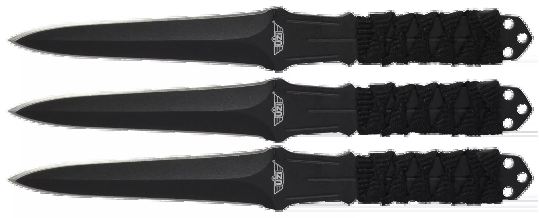 Uzi Accessories UZKTRW003 Throwing Knives3" Fixed Straight Back Plain Black Stainless Steel Blade Black Nylon Cord Wrapped Handle