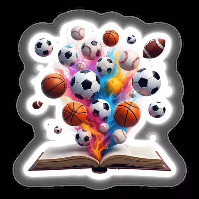 Vibrant Array of Sports Balls Erupting from an Open Book